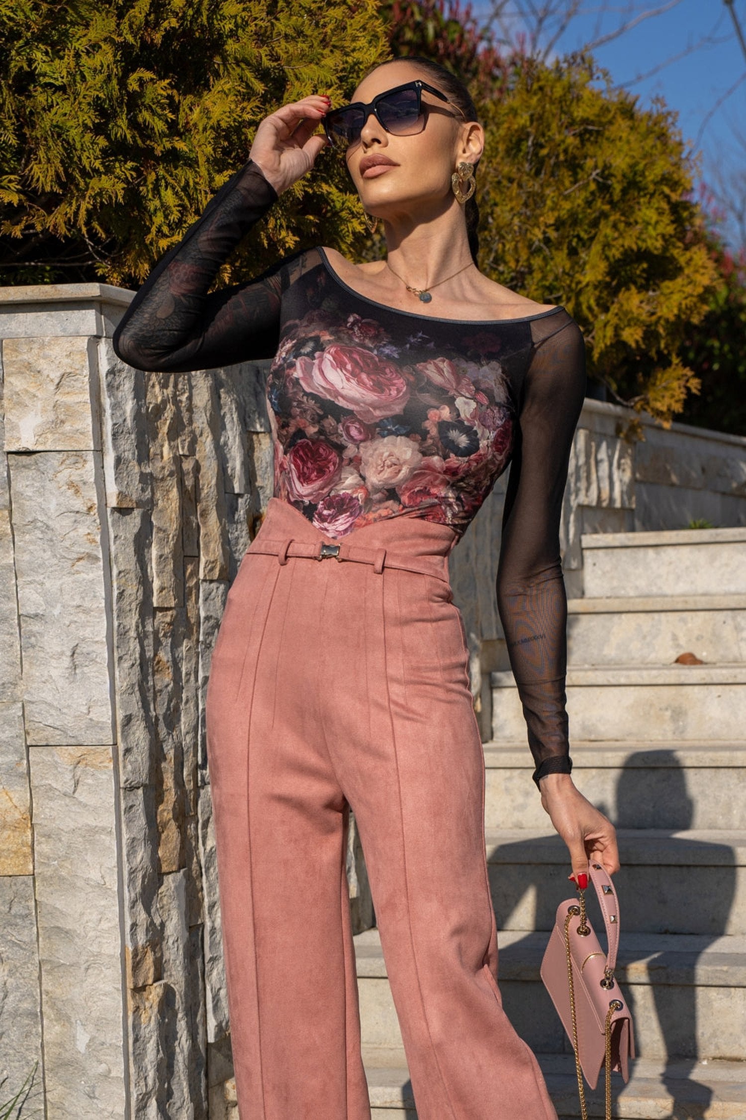 BLOUSE WITH NET SLEEVE - VINTAGE FLOWERS JIORO БЛУЗА С РЪКАВИ ОТ МРЕЖА - VINTAGE FLOWERS JIORO