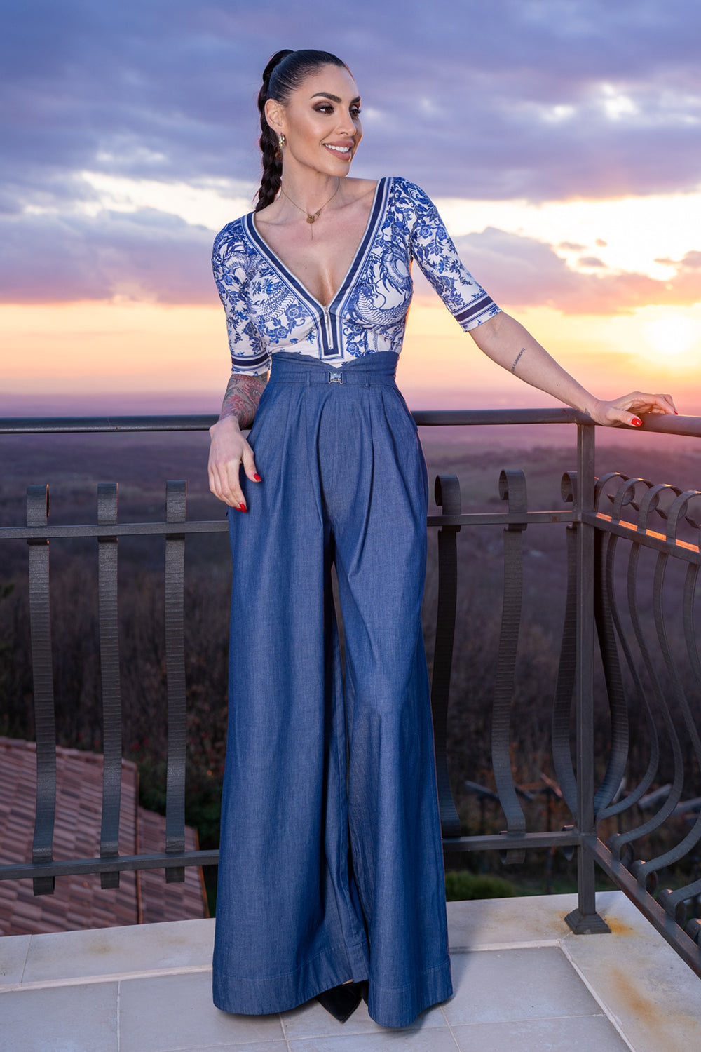 HIGH WAIST WIDE LEG DENIM PANTS - ESSENTIALS