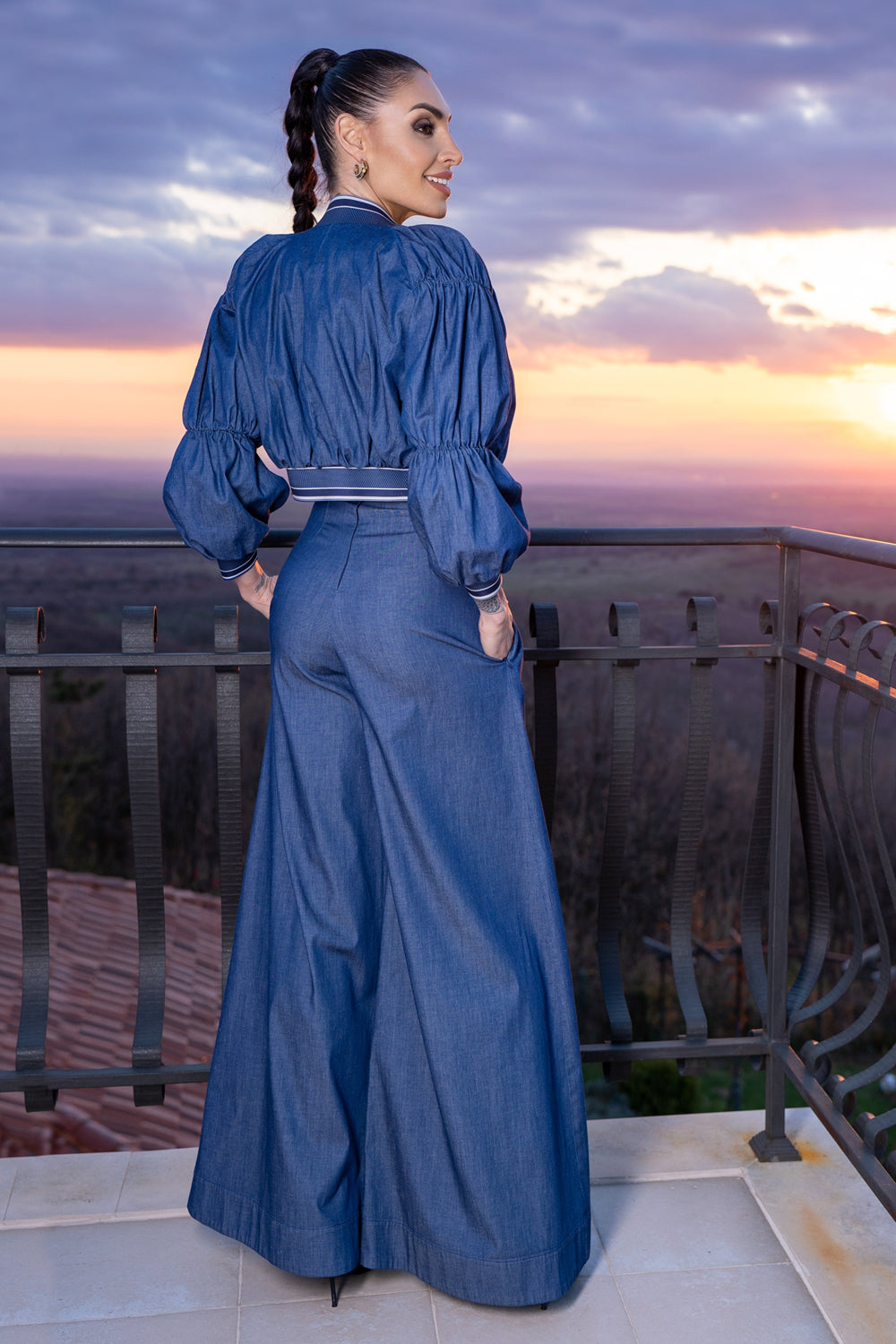 HIGH WAIST WIDE LEG DENIM PANTS - ESSENTIALS