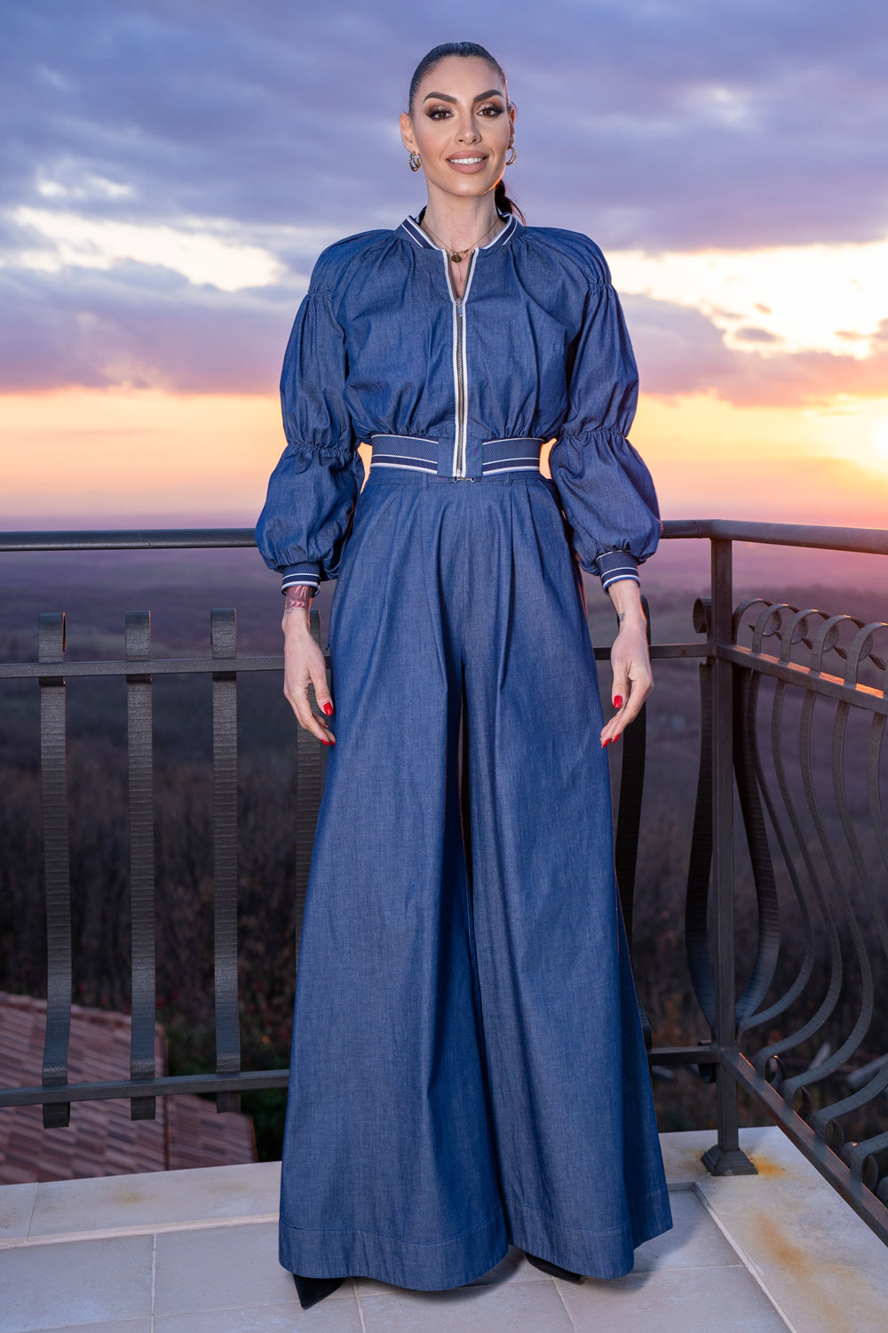 HIGH WAIST WIDE LEG DENIM PANTS - ESSENTIALS