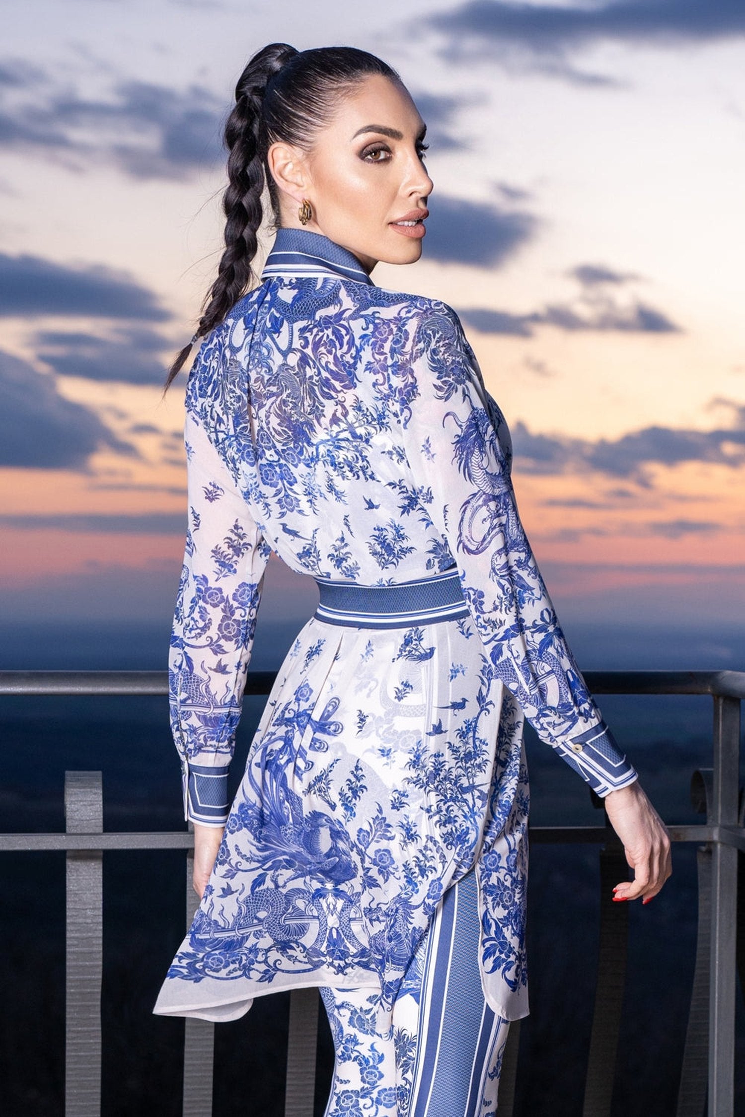 Hedvábná viskózová dlouhá košile - Asia Sky