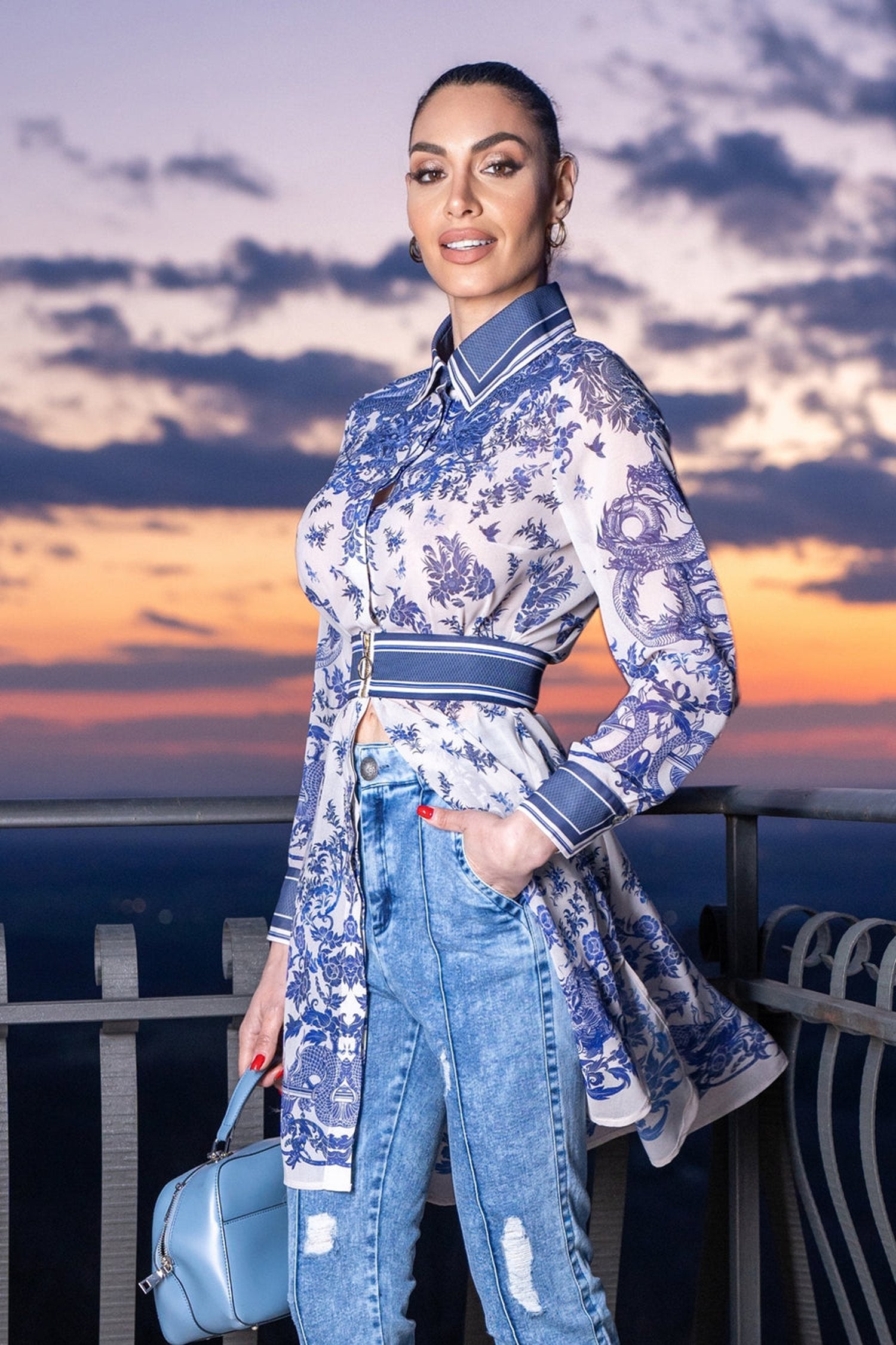 Hedvábná viskózová dlouhá košile - Asia Sky