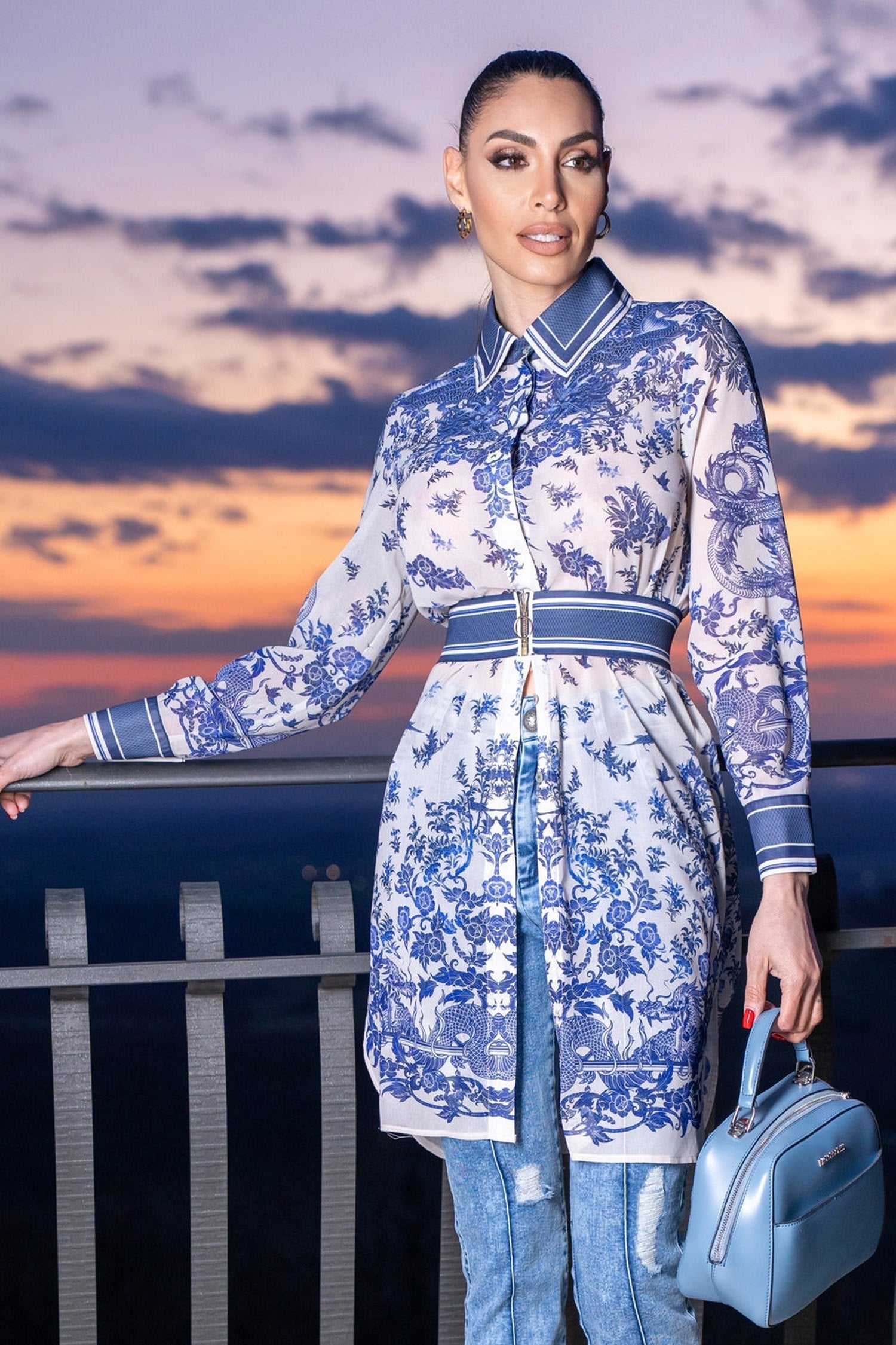 Hedvábná viskózová dlouhá košile - Asia Sky