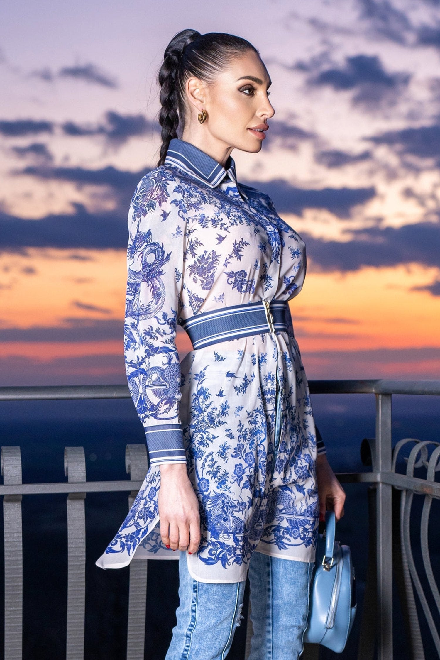 Hedvábná viskózová dlouhá košile - Asia Sky
