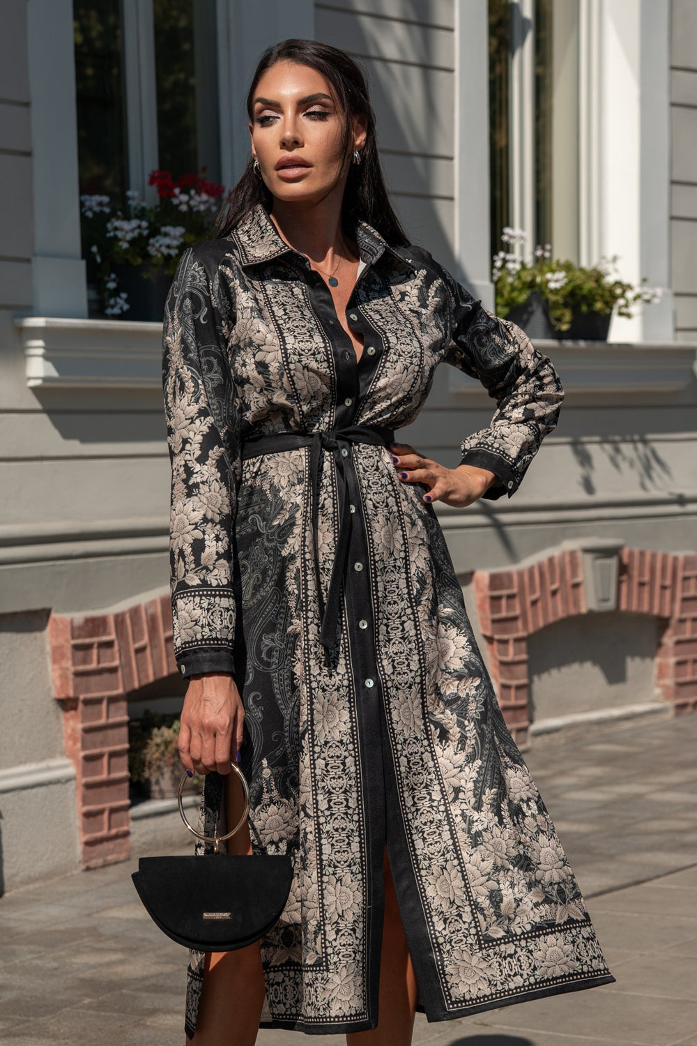 VISCOSE SHIRT DRESS WITH REMOVABLE BELT - FROZEN LOTUS JIORO РИЗО-РОКЛЯ ОТ ВИСКОЗА С ПОДВИЖЕН КОЛАН - FROZEN LOTUS JIORO
