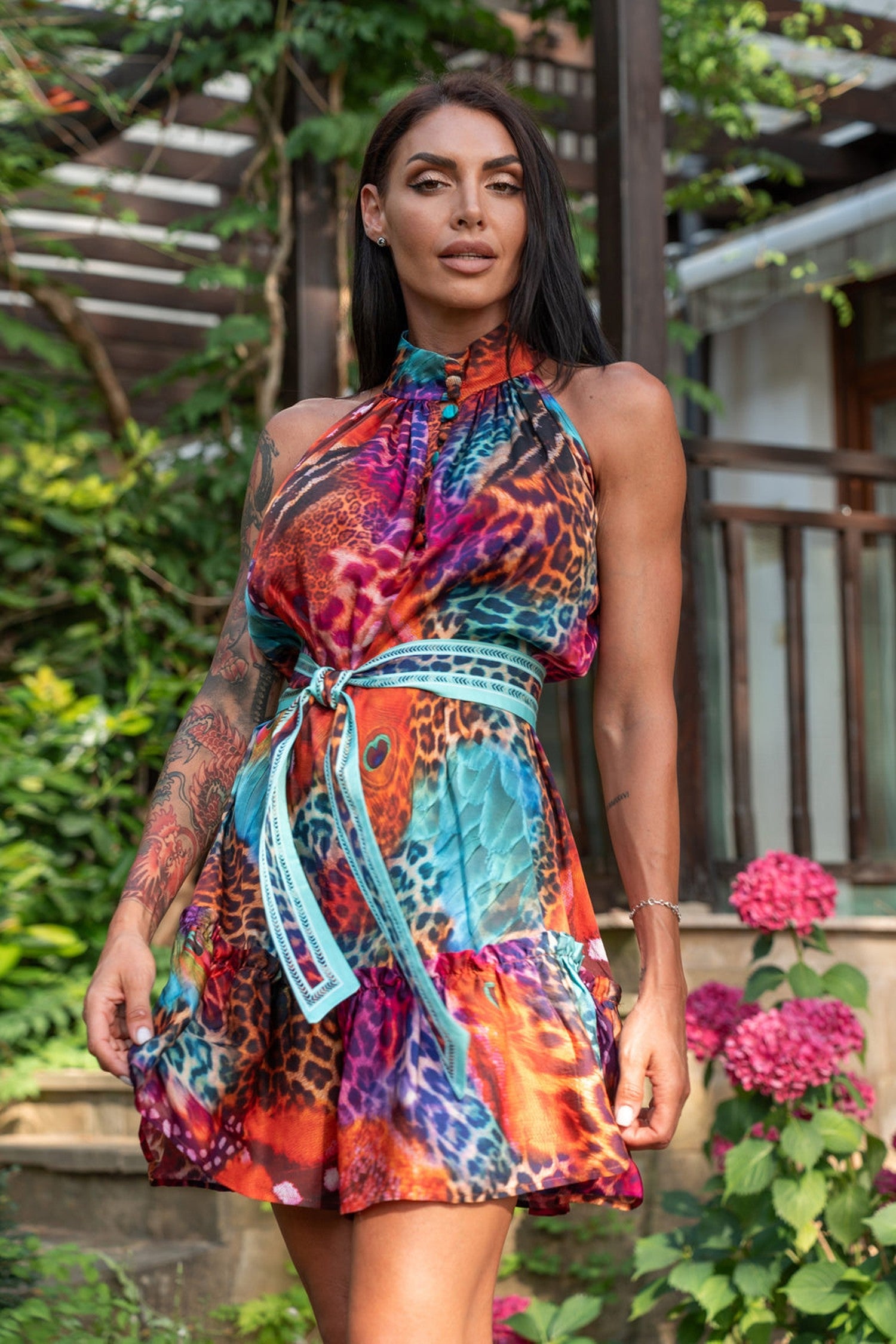 FLARED VISCOSE DRESS - LEO NEON WILD JIORO РАЗКРОЕНА РОКЛЯ ОТ ВИСКОЗА - LEO NEON WILD JIORO