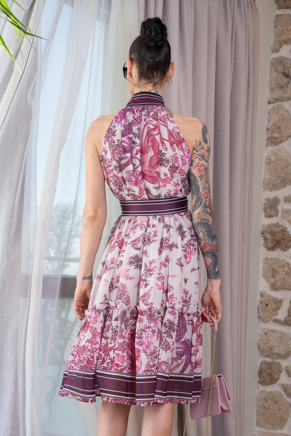 SLEEVELESS CHIFFON DRESS - ASIA BORDEAUX