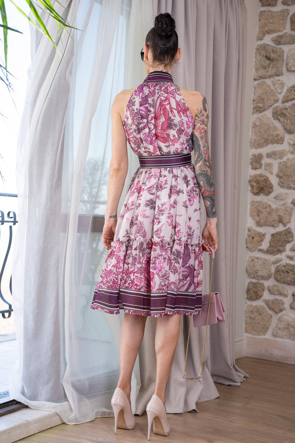 SLEEVELESS CHIFFON DRESS - ASIA BORDEAUX