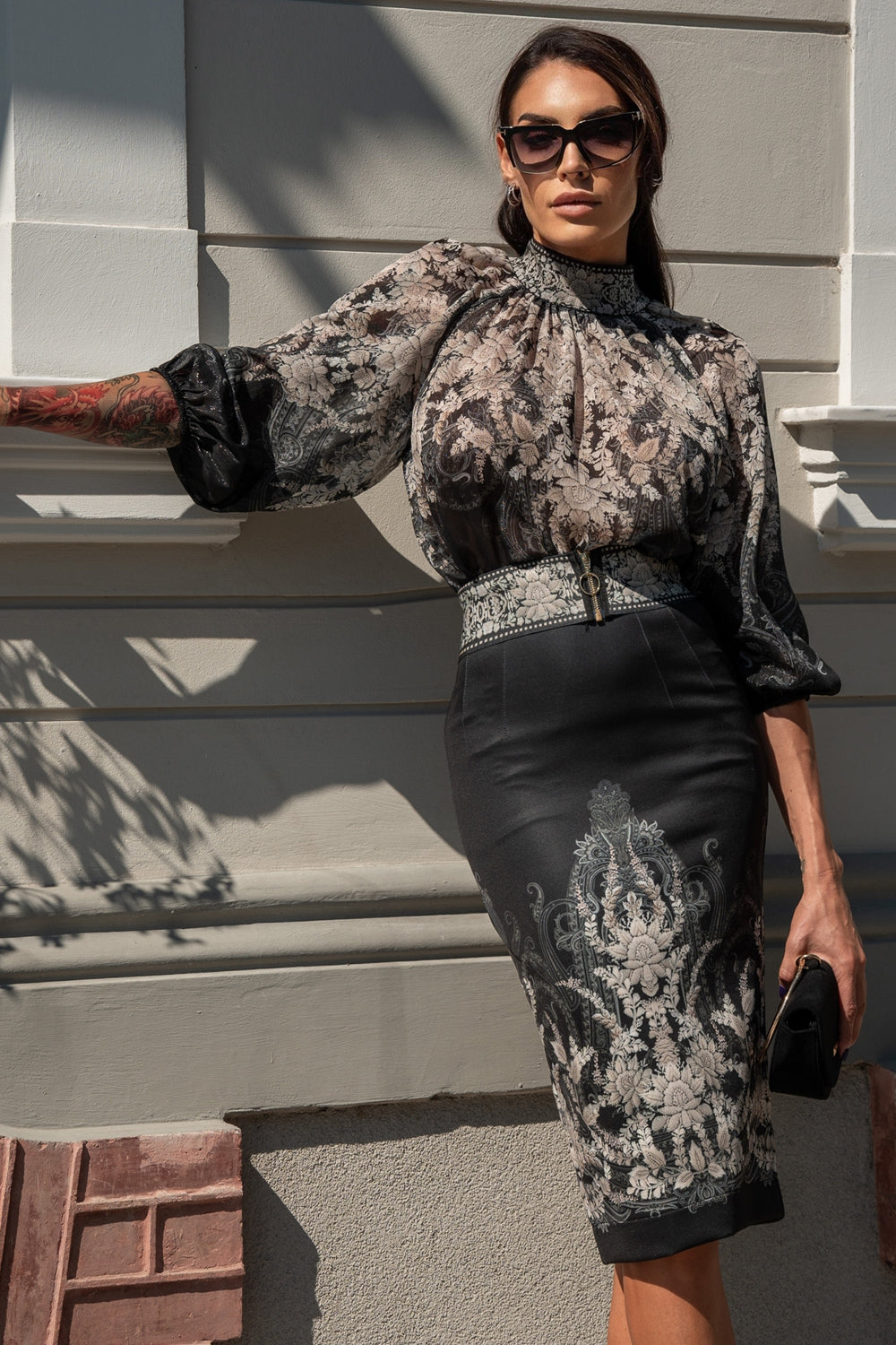 SHIRT WITH STATEMENT SLEEVES - FROZEN LOTUS