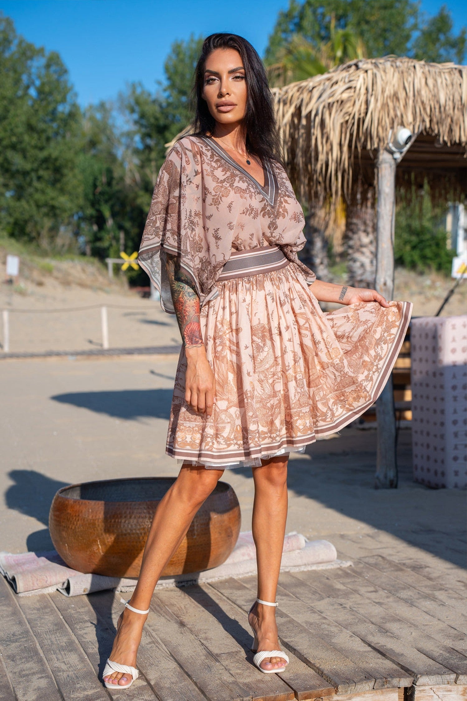 Sukňa z bavlneného voálu - Ázia béžová