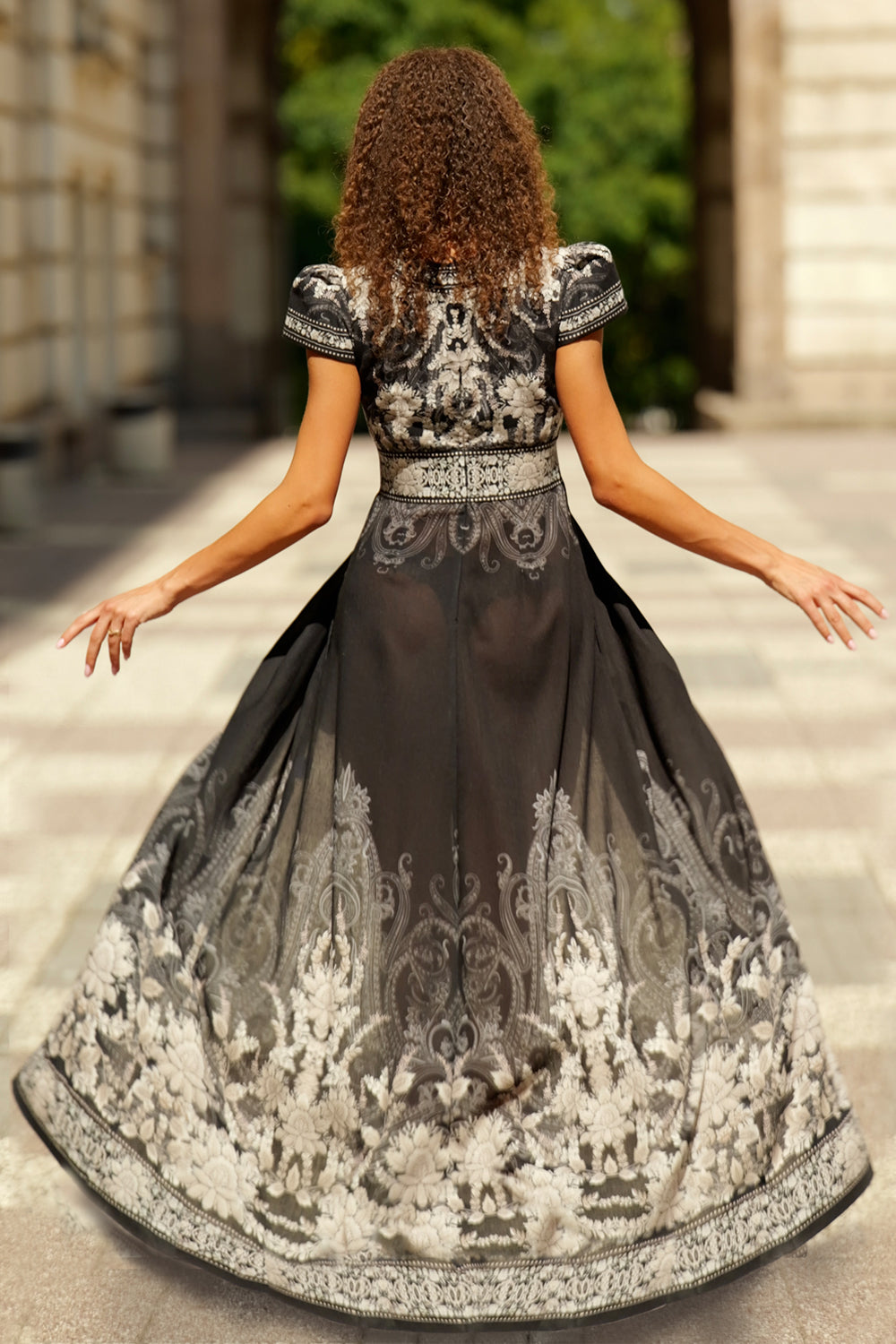 EMPIRE WAIST MAXI DRESS WITH LINEN FEEL - FROZEN LOTUS JIORO МАКСИ РОКЛЯ С ВИСОКА ТАЛИЯ С УСЕЩАНЕ ЗА ЛЕН - FROZEN LOTUS JIORO