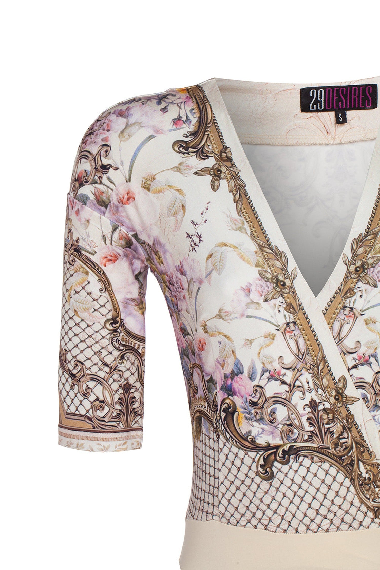 WRAPPED V-NECK BODYSUIT - BAROQUE FLOWERS JIORO БОДИ С V-ДЕКОЛТЕ - BAROQUE FLOWERS JIORO