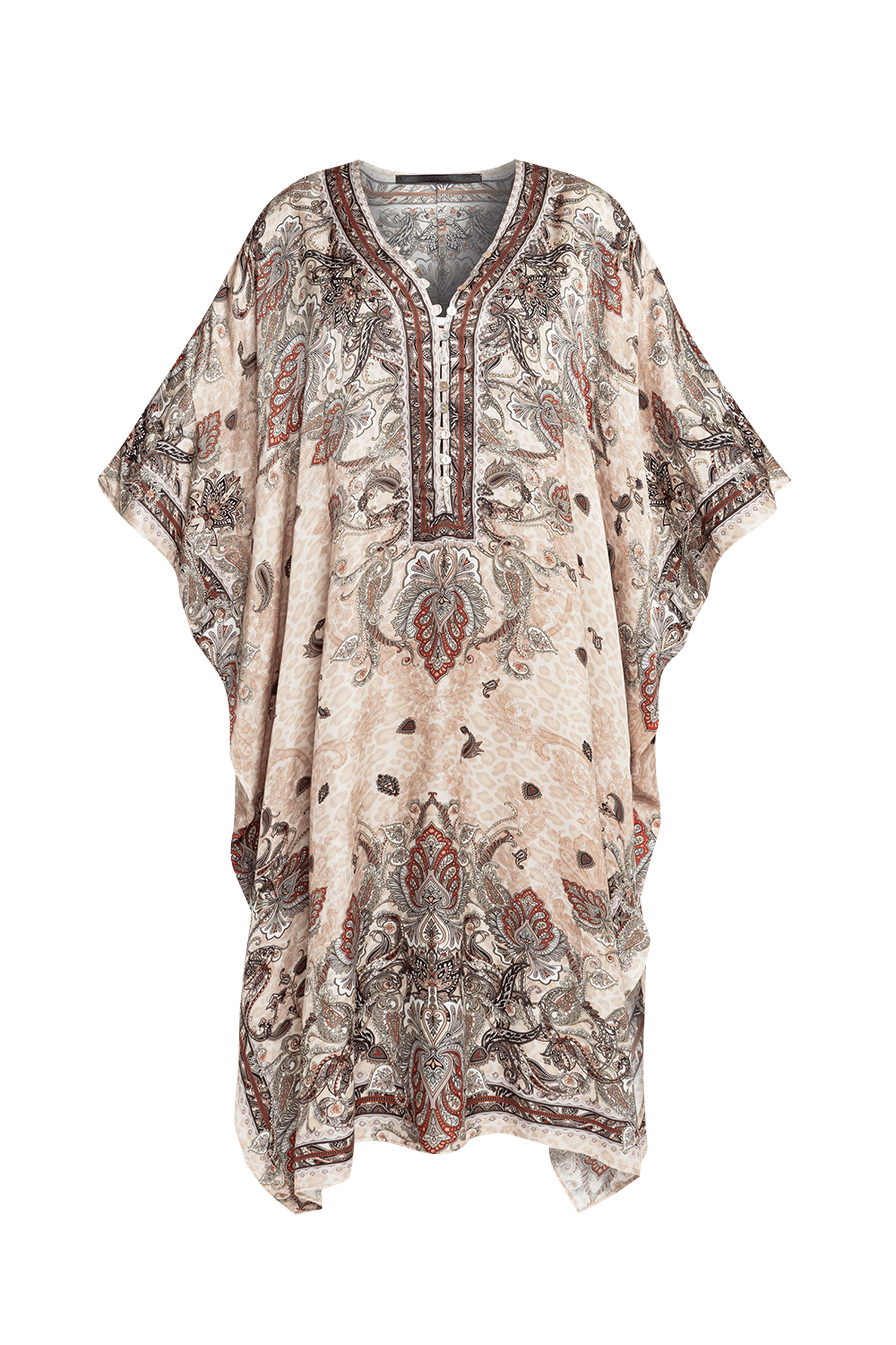 SATINOVÝ VISKÓZOVÝ KAFTAN - PAISLEY BÉŽOVÝ