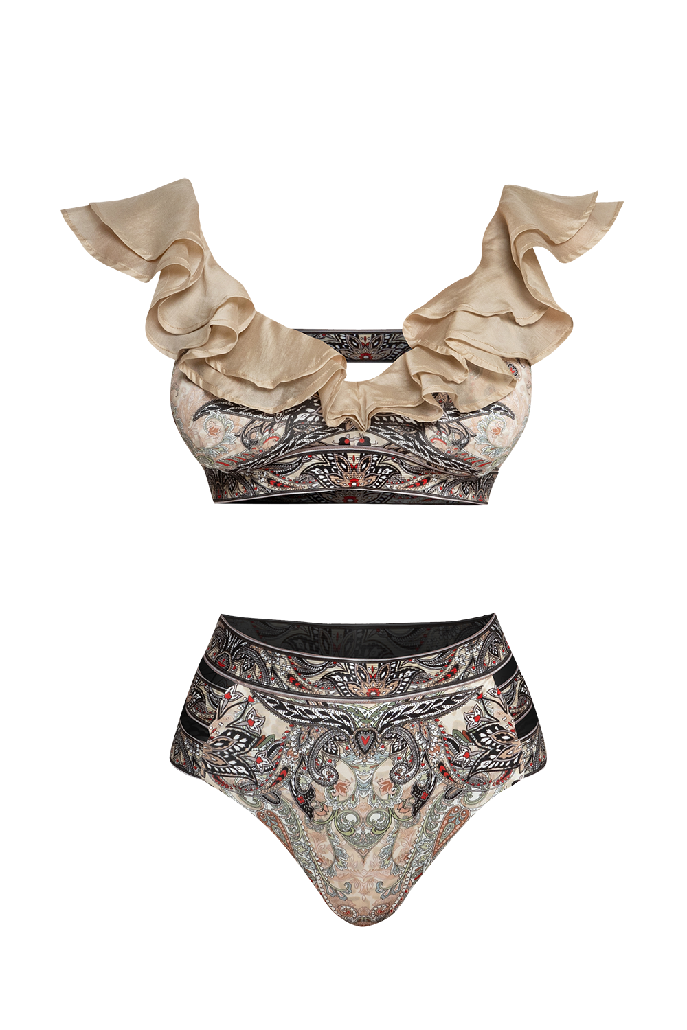 CROP TOP BIKINI TOP – PAISLEY BEIGE