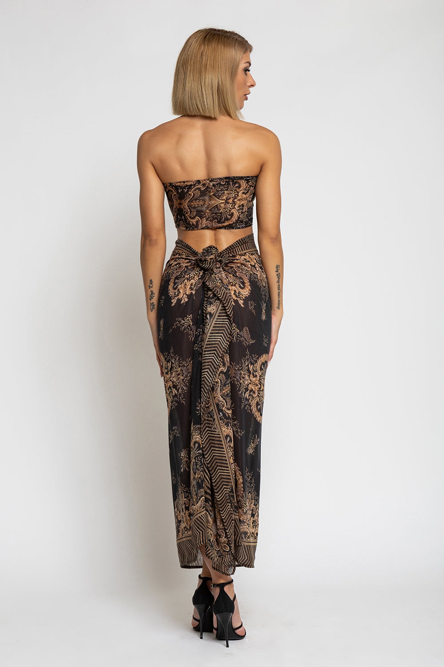 ENSEMBLE PAREO ET ÉCHARPE EN VISCOSE DE SOIE - RAYURES DORÉES