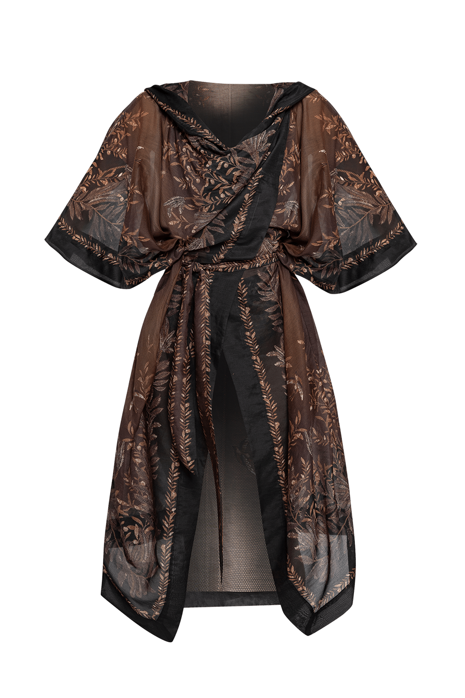 ŠATY KIMONO Z BAVLNY A HEDVÁBÍ S KAPUCÍ - TAJNÁ ZAHRADA