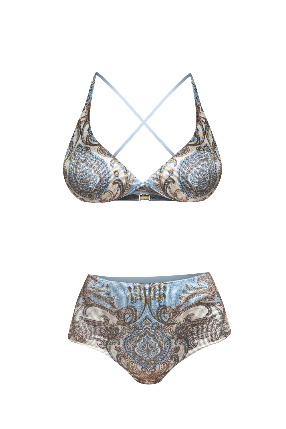 TRIANGLE-STYLE TOP IN RIBBED VELVET - PAISLEY SKY