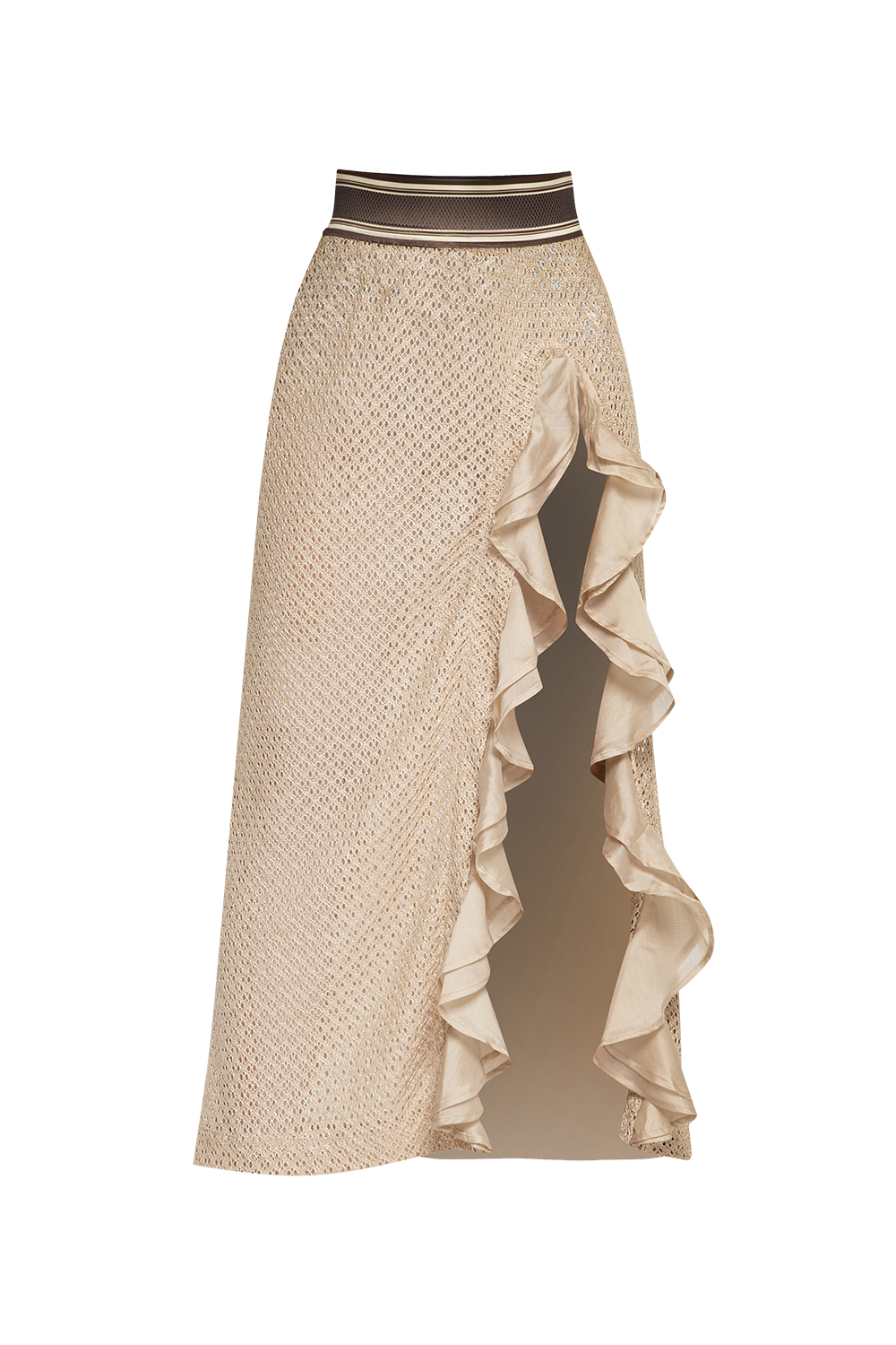 LONG COTTON MESH SKIRT WITH RUFFLES IN BEIGE – ESSENTIALS