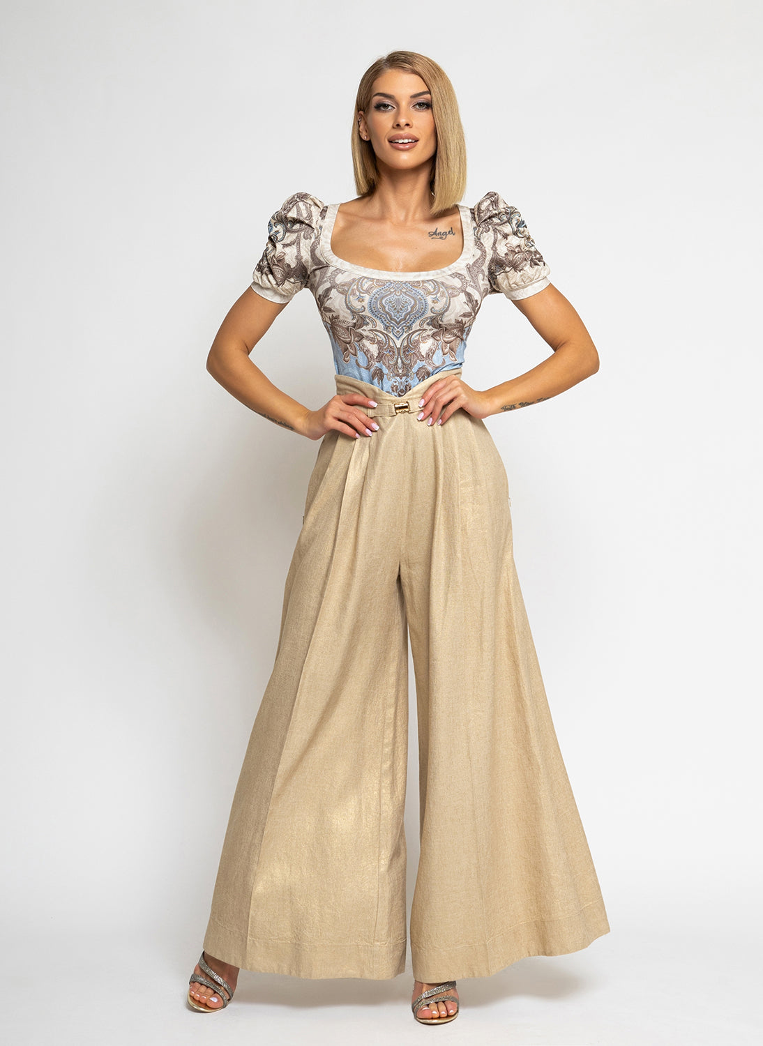 PUFF SLEEVE T-SHIRT - PAISLEY SKY
