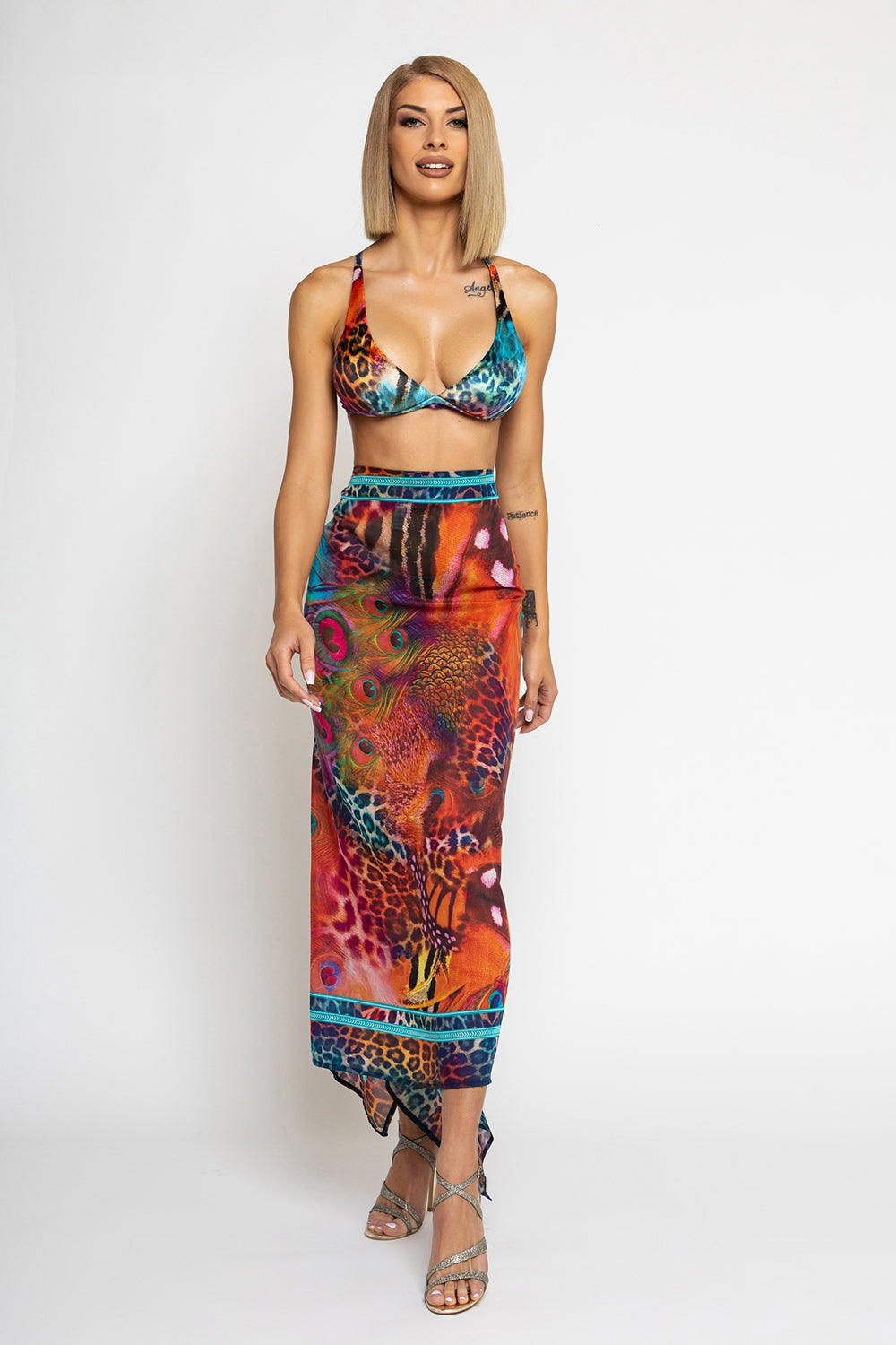 SILK AND COTTON PAREO AND SCARF SET - LEO NEON WILD