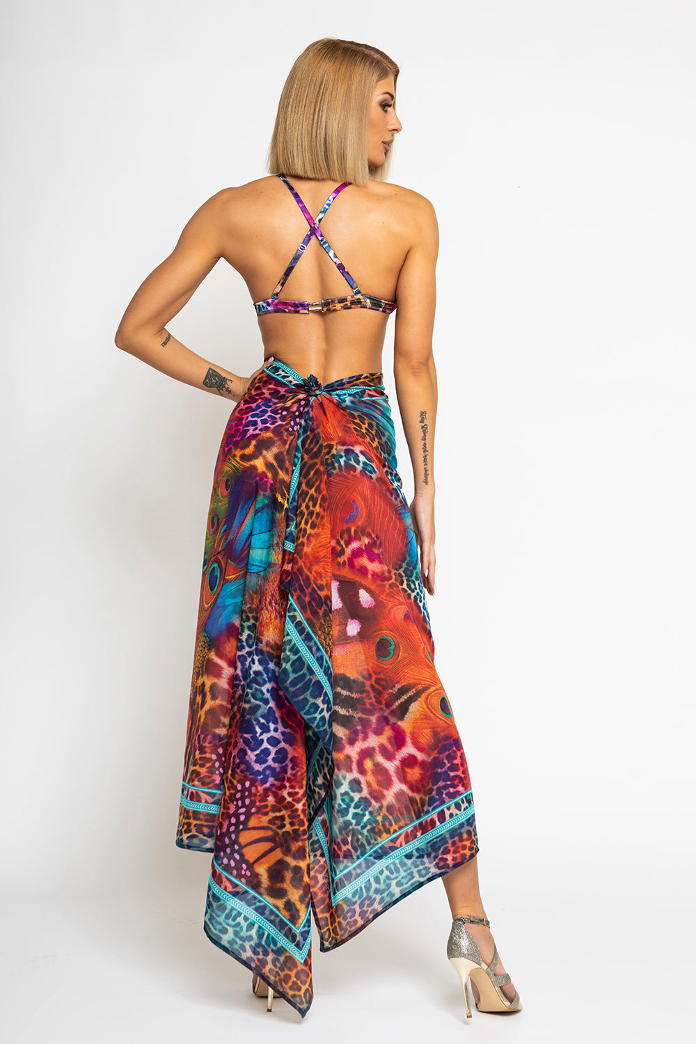 SILK AND COTTON PAREO AND SCARF SET - LEO NEON WILD