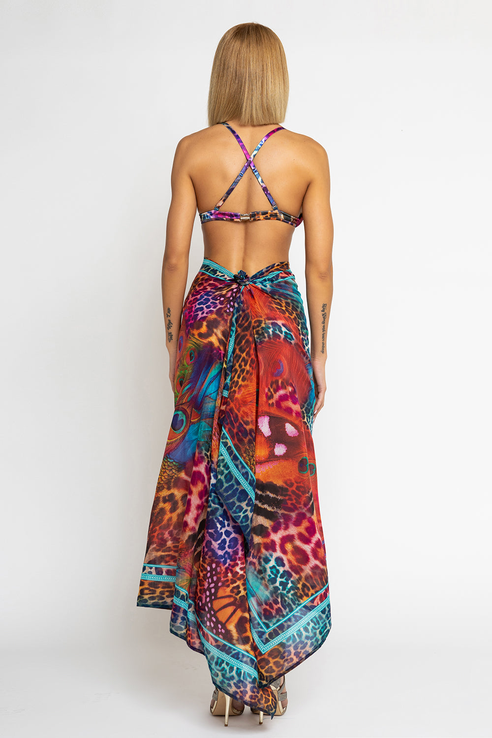 SILK AND COTTON PAREO AND SCARF SET - LEO NEON WILD