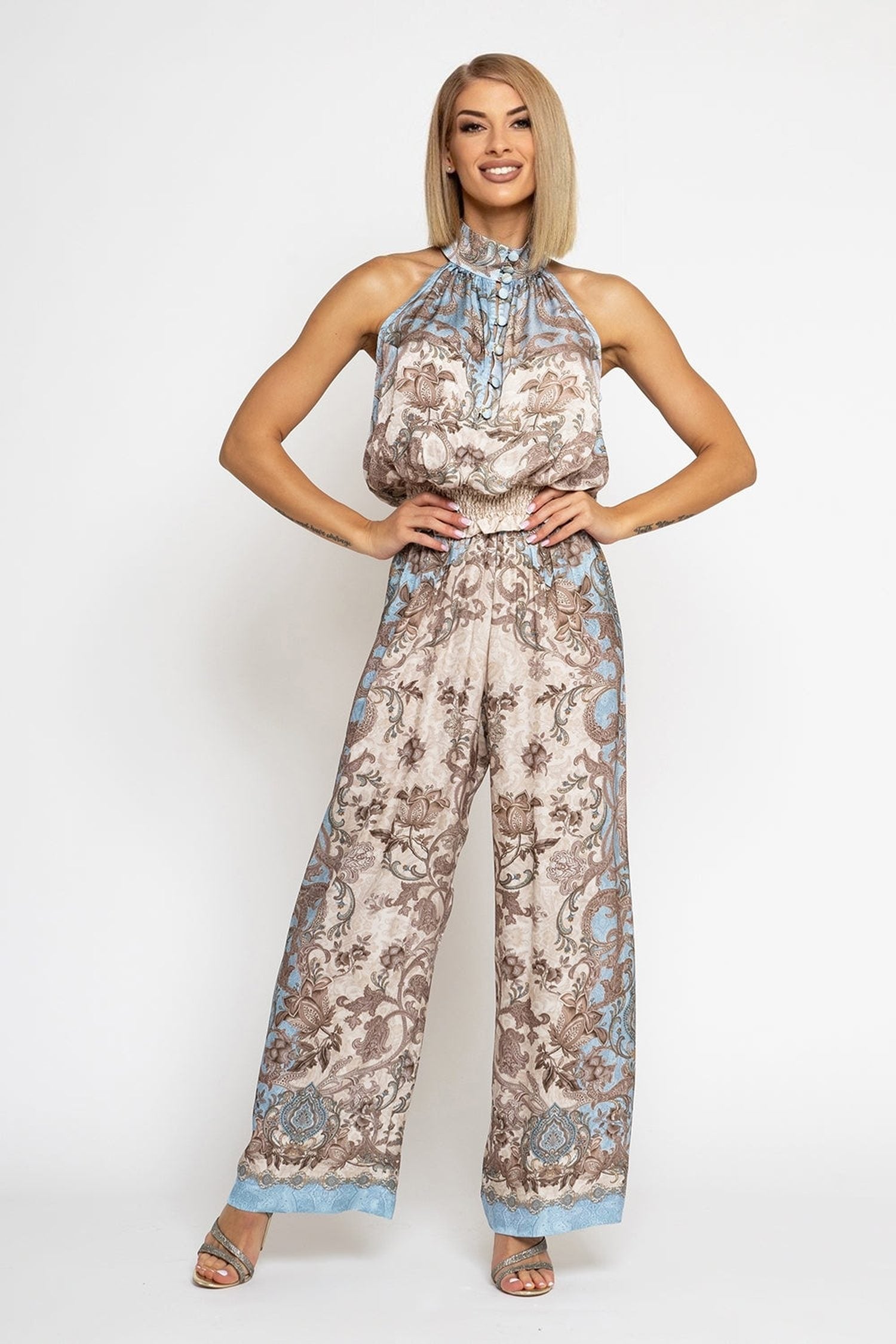 SATIN-VISCOSE-HOSE MIT LOCKEREM SITZ - PAISLEY SKY