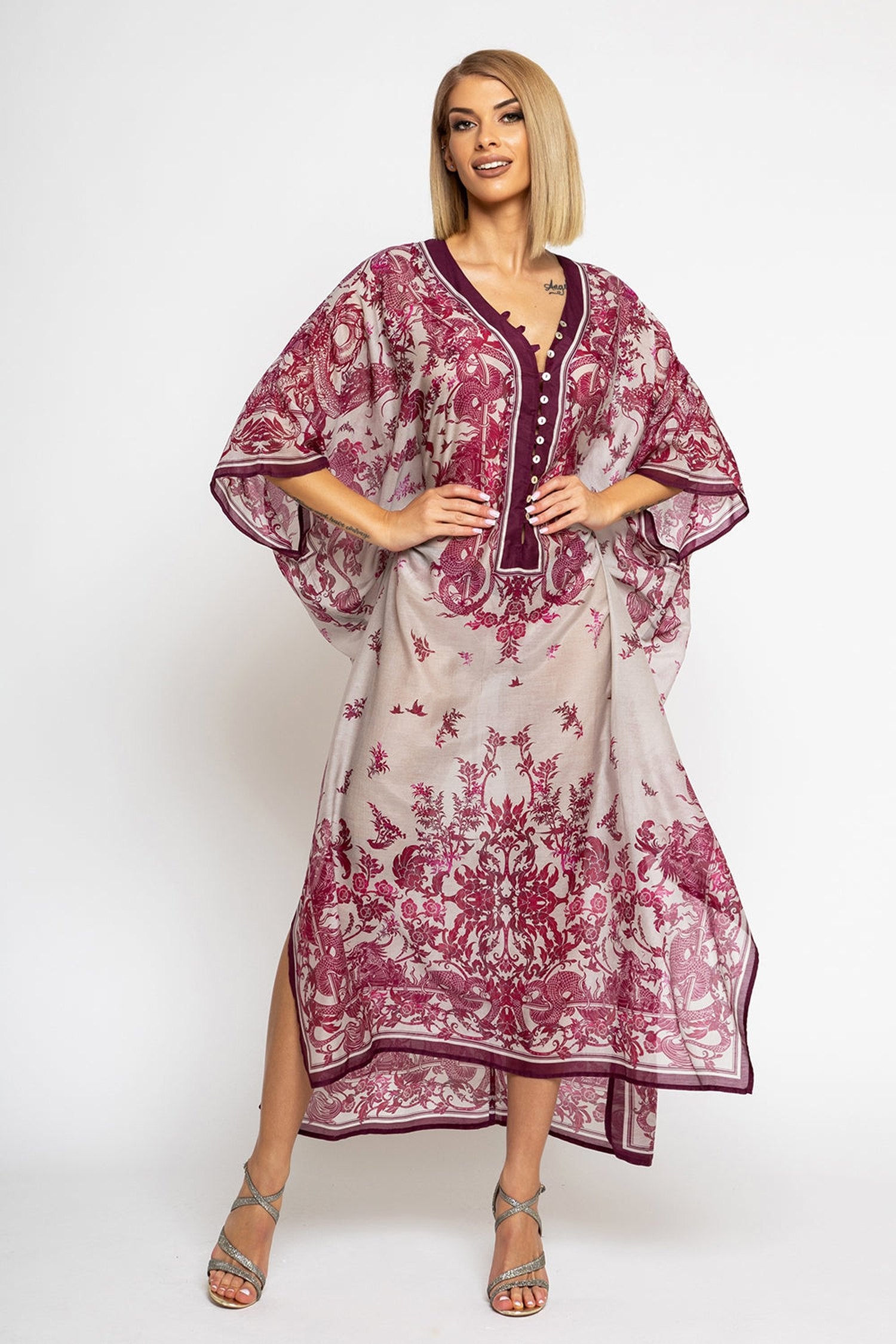 Kaftan zo hodvábnej bavlny - Ázia Bordeaux
