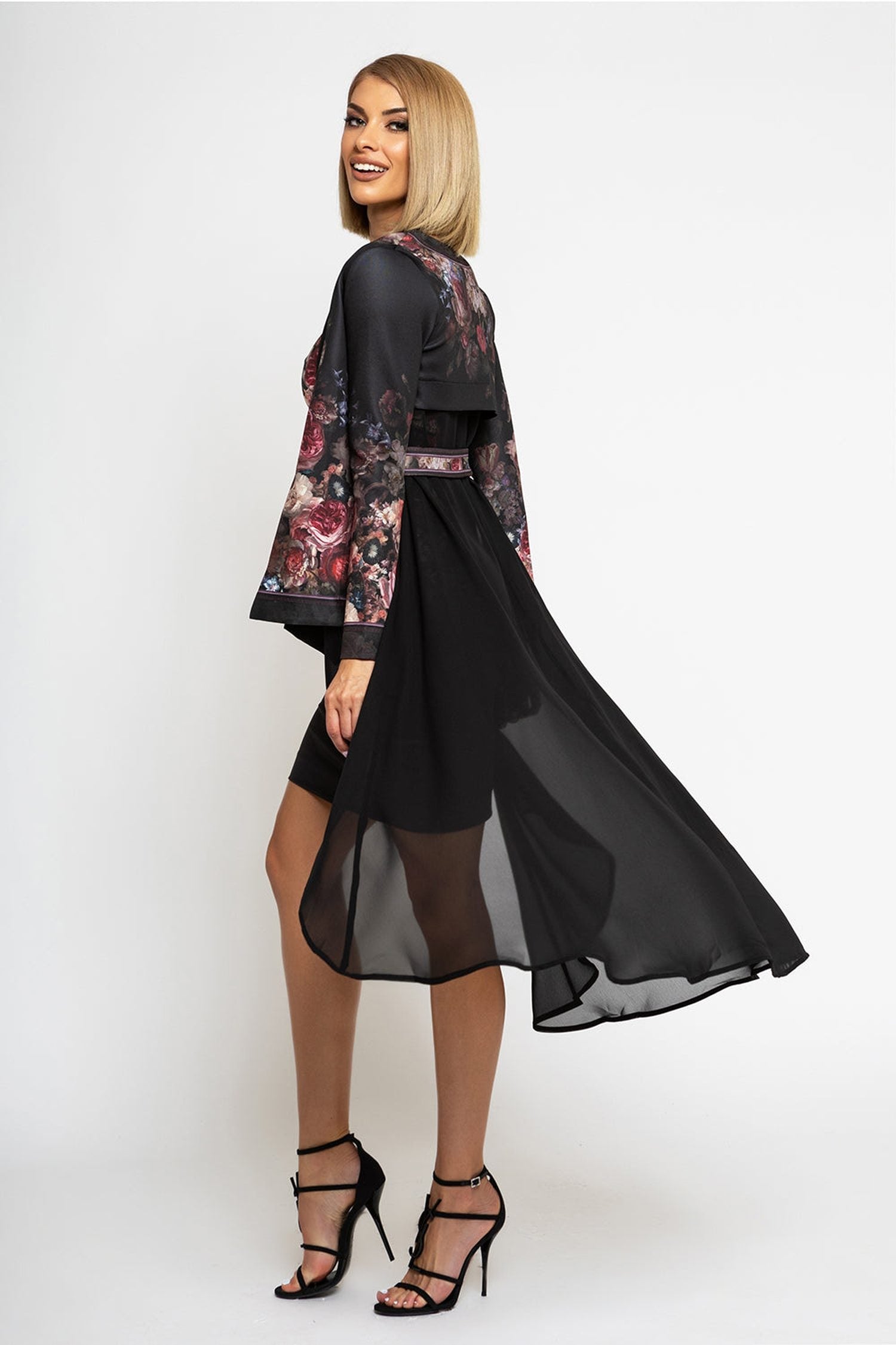 Elegantný šifónový kabát - vintage kvety