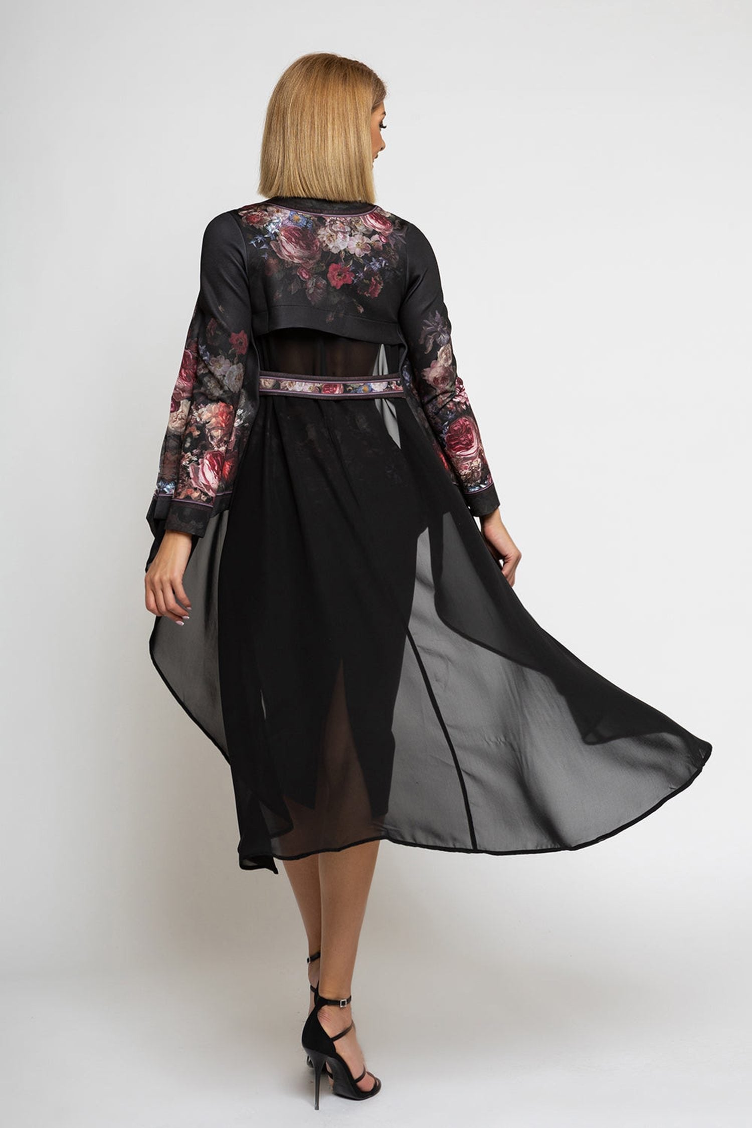 Elegantný šifónový kabát - vintage kvety
