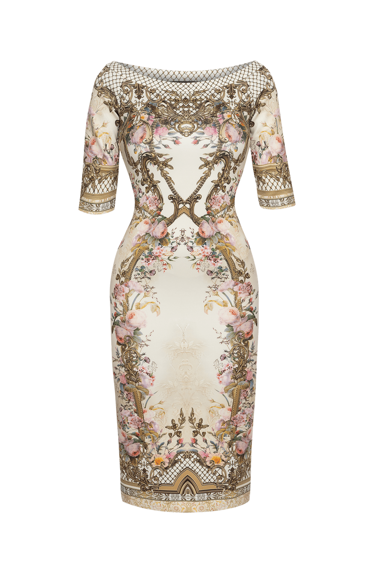 OPEN SHOULDERS DRESS - BAROQUE FLOWERS JIORO ВТАЛЕНА РОКЛЯ С ОТВОРЕНО ДЕКОЛТЕ - БАРОК С ФЛОРАЛЕН МОТИВ JIORO