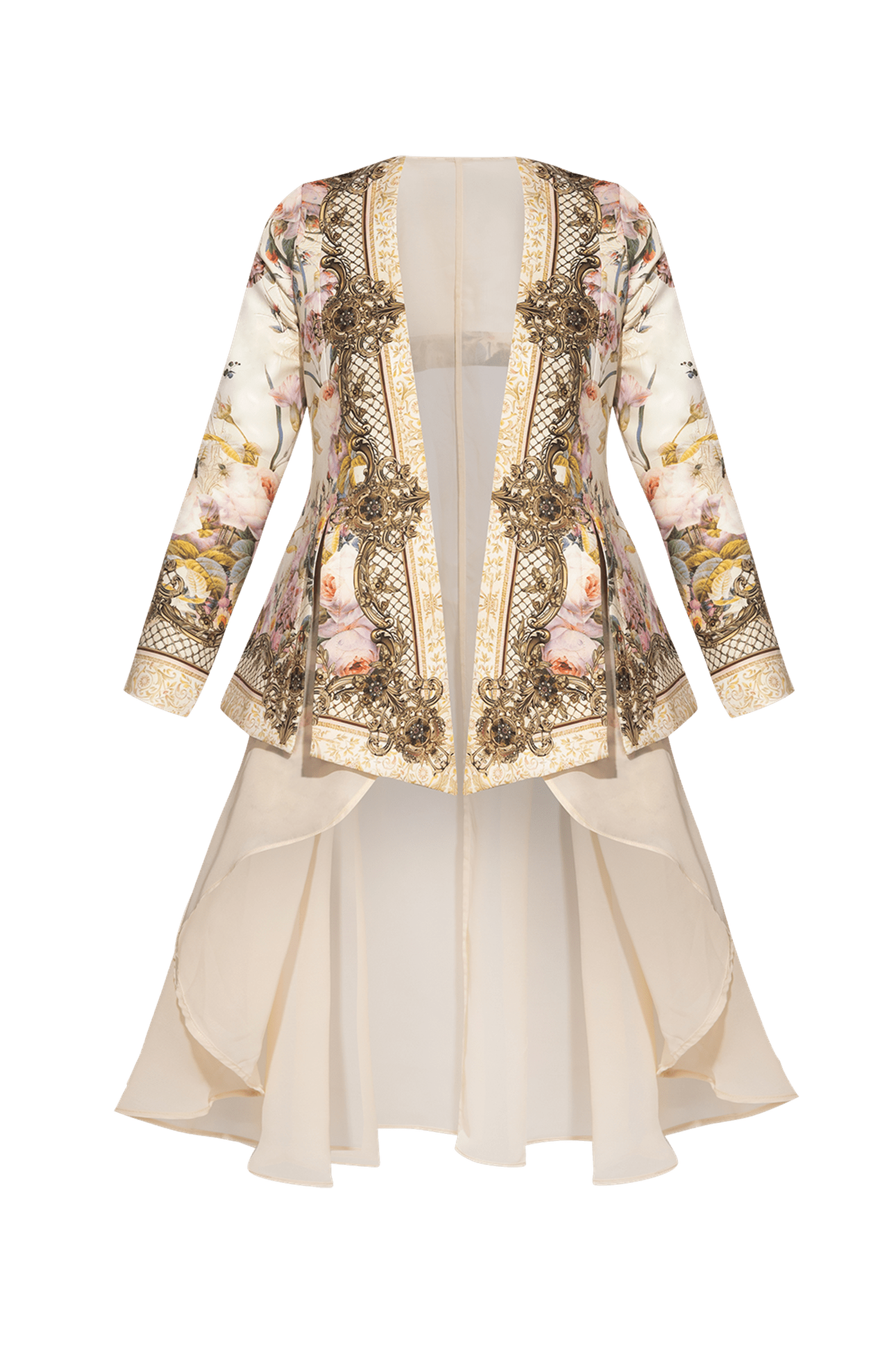 ELEGANT PRINTED CARDIGAN WITH CHIFFON BACK - BAROQUE FLOWERS