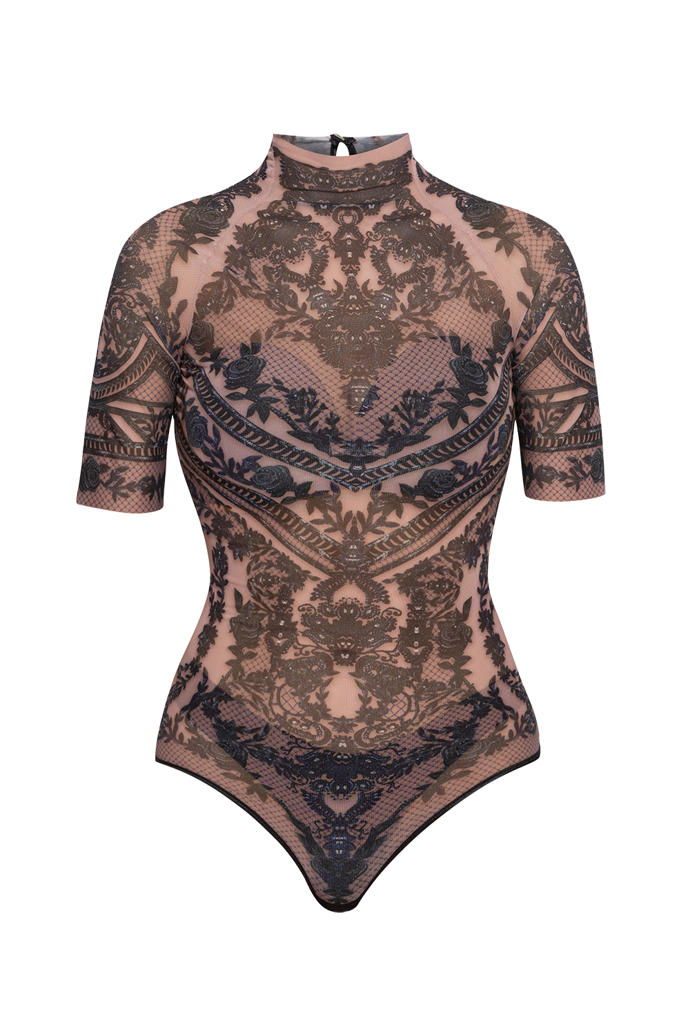 SHORT SLEEVE MESH BODYSUIT - GRAFFITI POWDER