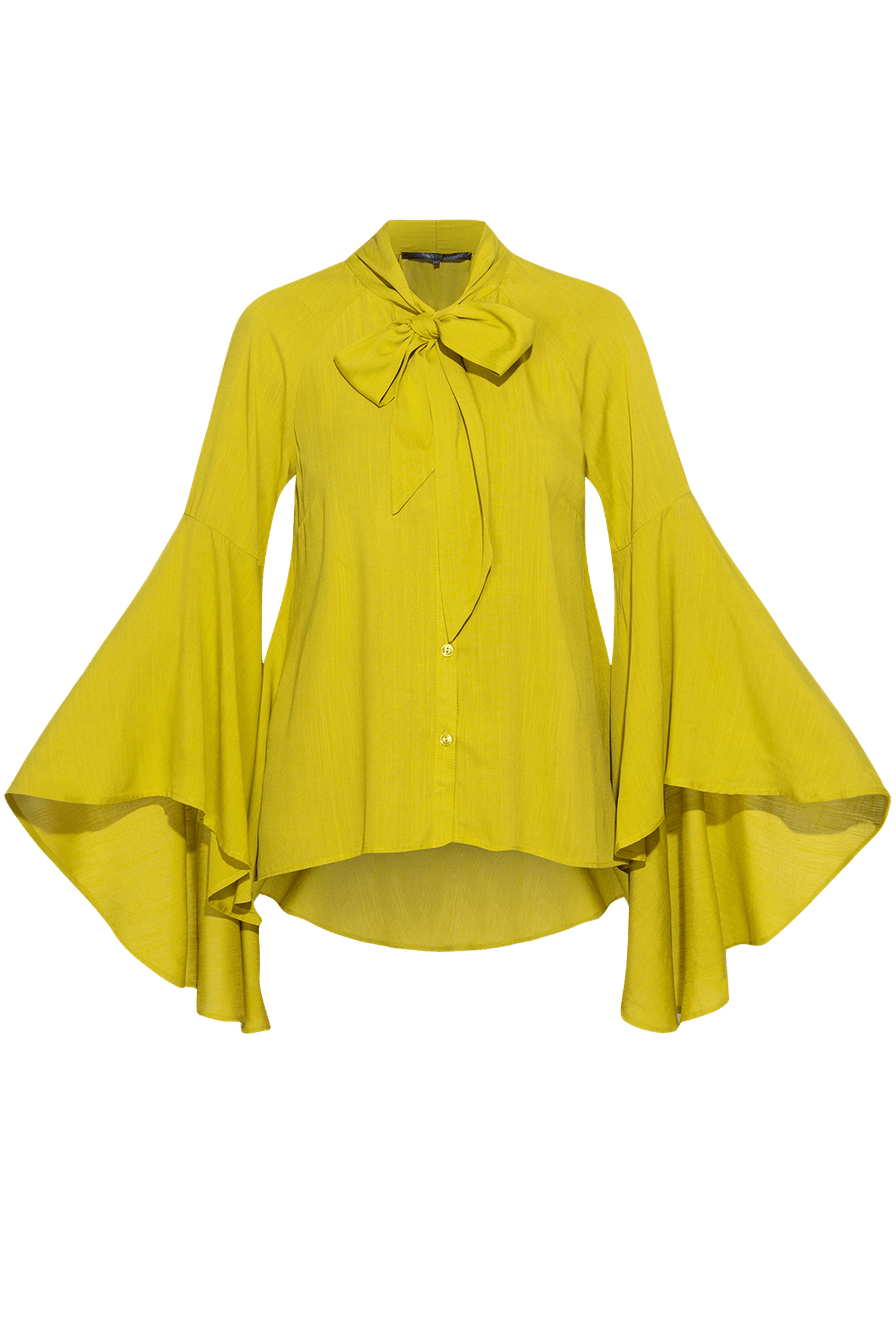 YELLOW ORCHE VISCOSE BLOUSE WITH FLARED SLEEVES - ESSENTIALS JIORO РИЗА ОТ ЗЕЛЕНА ВИСКОЗА С КЛОШ РЪКАВИ - ESSENTIALS JIORO