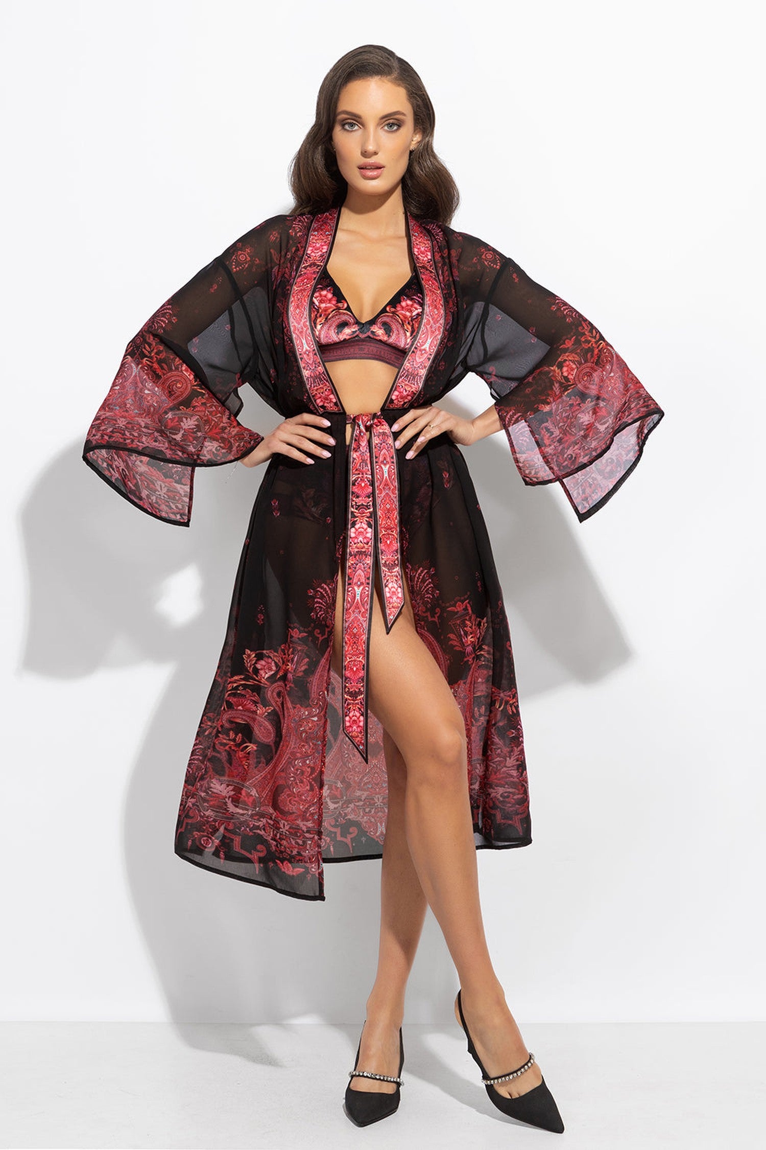 francouzský šifonový kimono - paisley tmavý