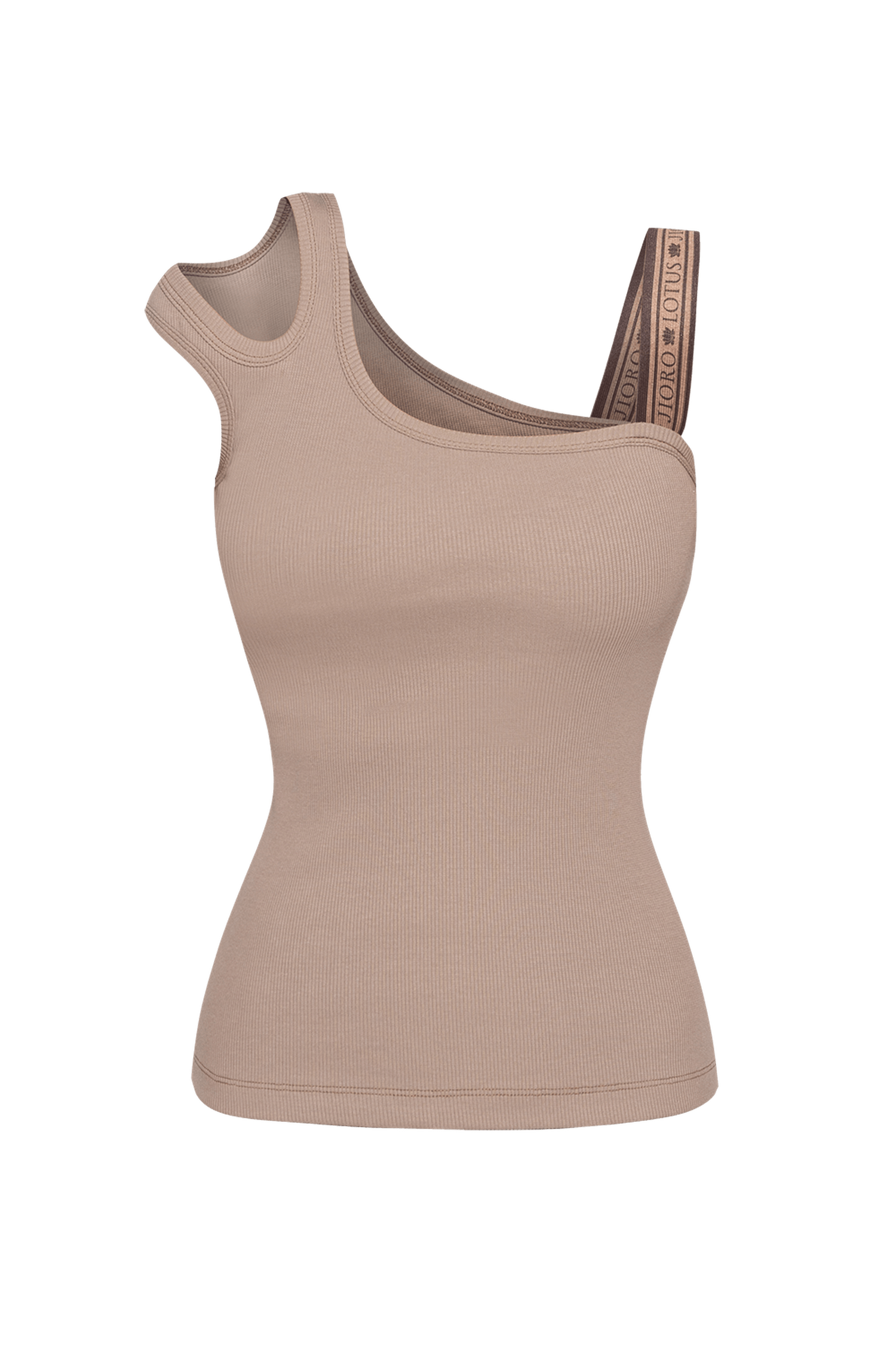 Débardeur côtelé asymétrique beige avec bretelle élastique - logo Mocha Mousse