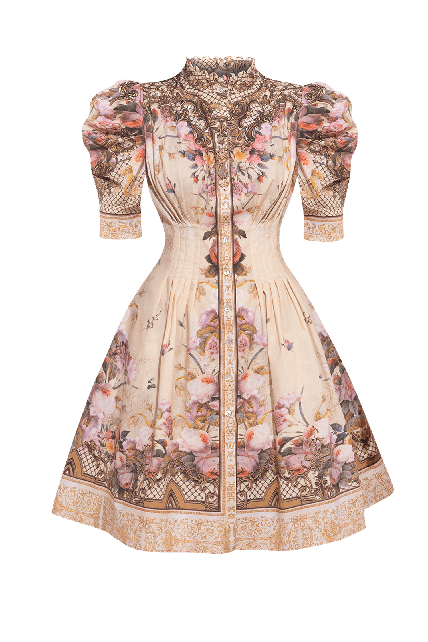 POPLIN DRESS WITH PUFF SLEEVES - BAROQUE FLOWERS JIORO РОКЛЯ С БУФАН РЪКАВ ОТ ПОПЛИН - BAROQUE FLOWERS JIORO