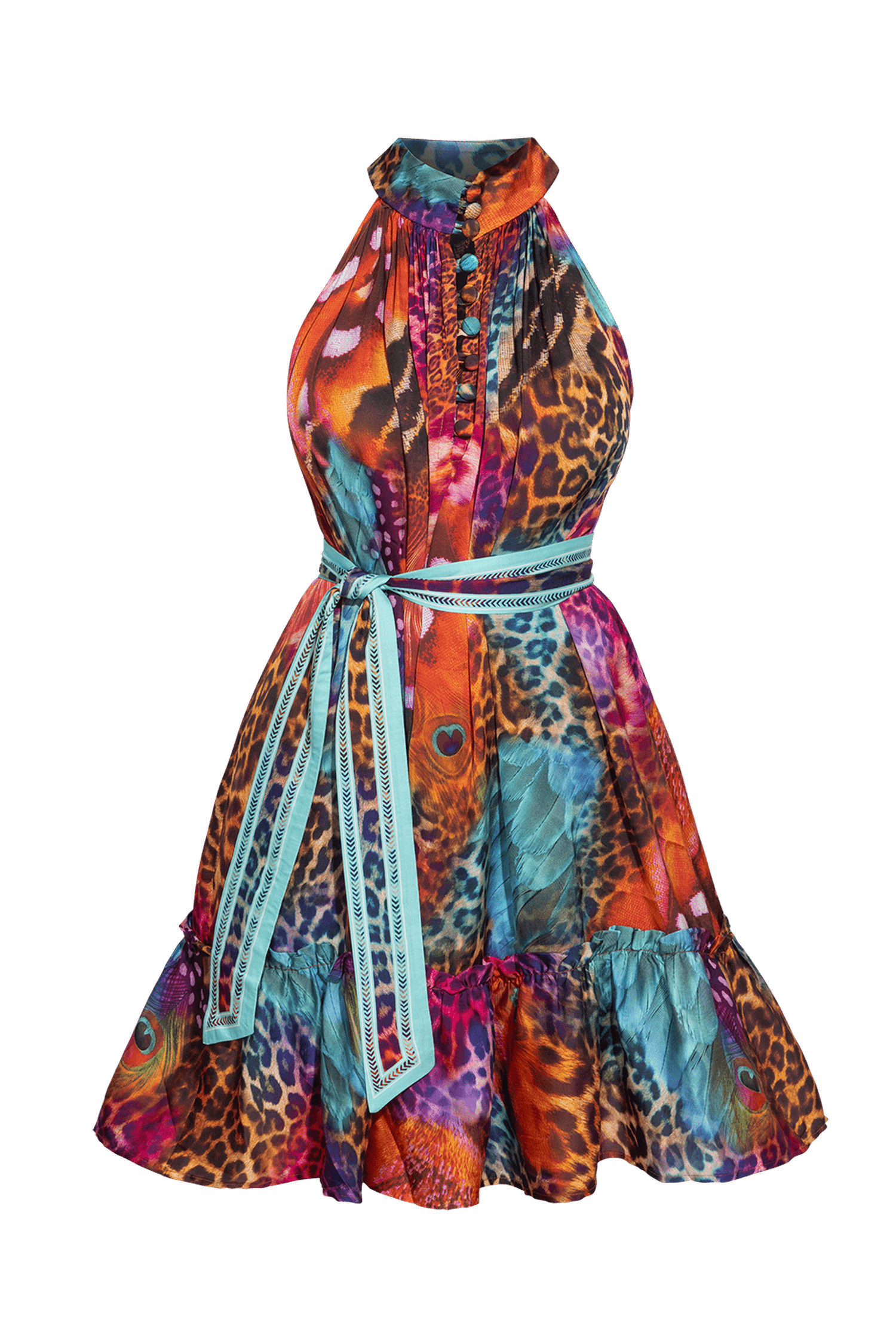 FLARED VISCOSE DRESS - LEO NEON WILD JIORO РАЗКРОЕНА РОКЛЯ ОТ ВИСКОЗА - LEO NEON WILD JIORO