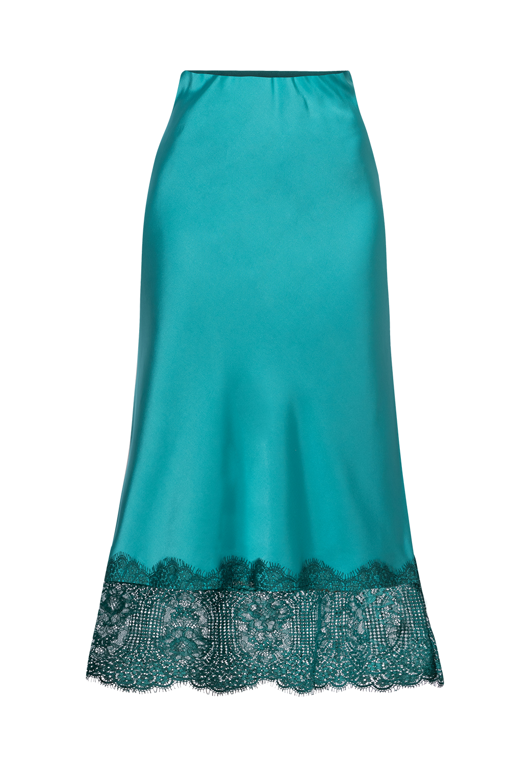 FLARED SKIRT WITH LACE TRIM IN TURQUOISE - ESSENTIALS