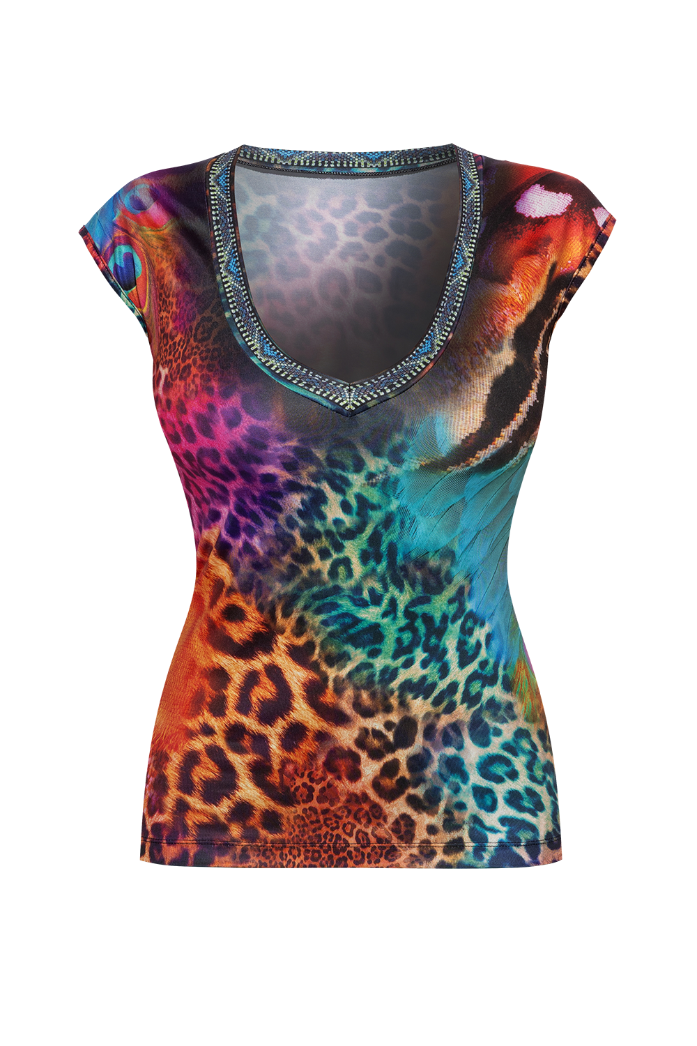 BASIC BLOUSE WITH V-NECKLINE - LEO NEON WILD