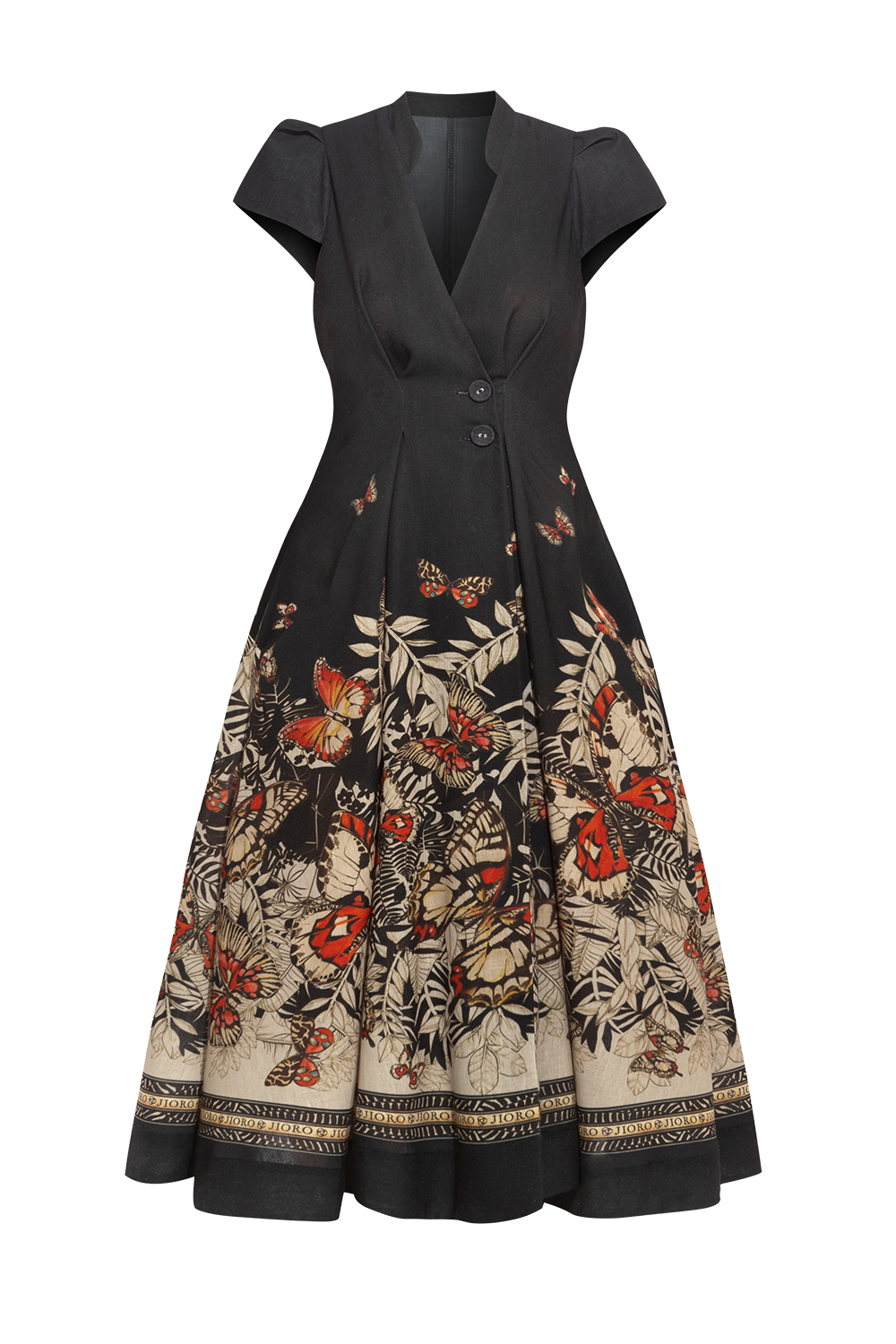 LONG FLARED LINEN DRESS - MIDNIGHT BUTTERFLIES