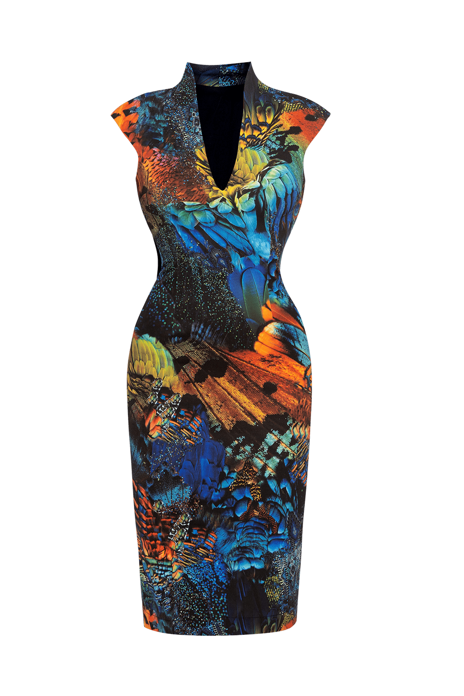 COTTON TWILL FITTED DRESS WITH DEEP NECKLINE - AMAZONIA