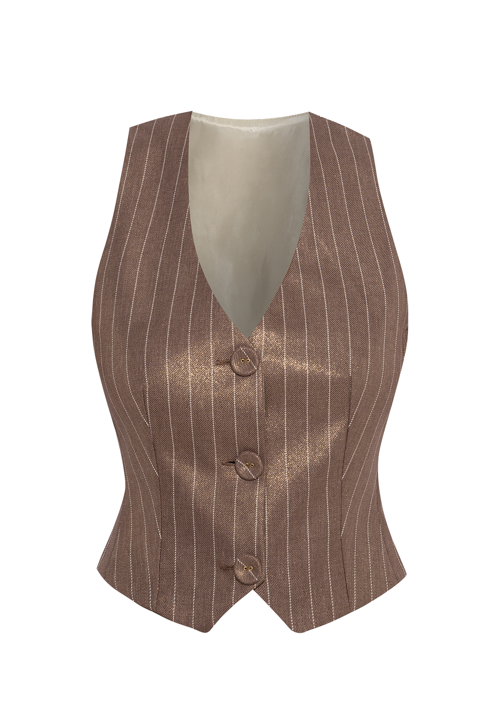 STRIPED VISCOSE BLEND VEST IN BEIGE - ESSENTIALS