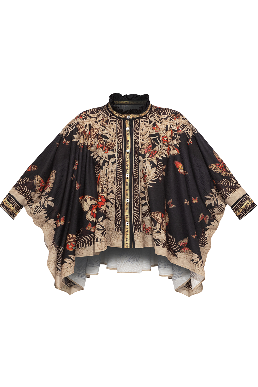 SQUARE TUNIC WITH RUFFLED COLLAR - MIDNIGHT BUTTERFLIES JIORO ПРАВОЪГЪЛНА ТУНИКА С ЯКА С НАБОРИ - MIDNIGHT BUTTERFLIES JIORO