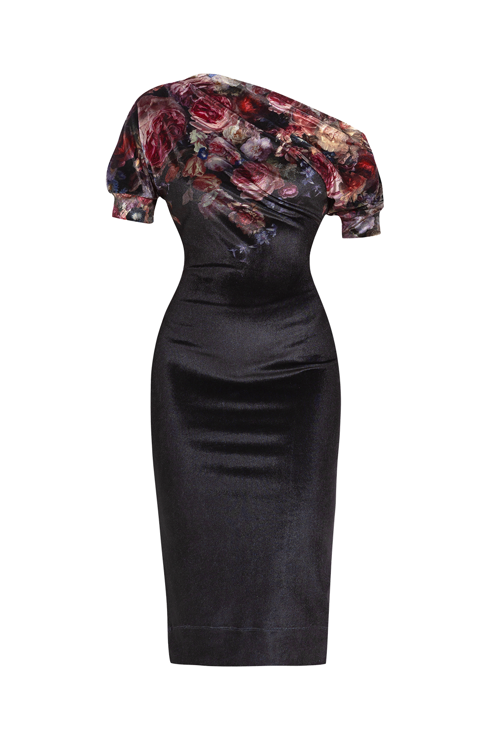 VELVET OFF-SHOULDER DRESS - VINTAGE FLOWERS JIORO РОКЛЯ С ПАДНАЛО РАМО ОТ КАДИФЕ - VINTAGE FLOWERS JIORO