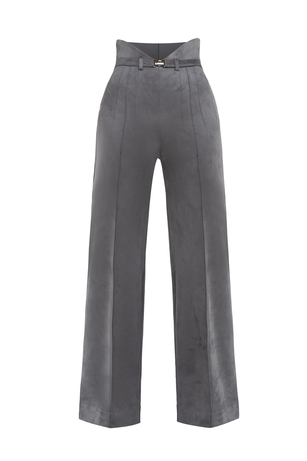 HIGH WAIST WIDE LEG PANTS IN GREY SUEDE - ESSENTIALS JIORO ПАНТАЛОН С ВИСОКА ТАЛИЯ И ШИРОК КРАЧОЛ ОТ СИВ ВЕЛУР - ESSENTIALS JIORO