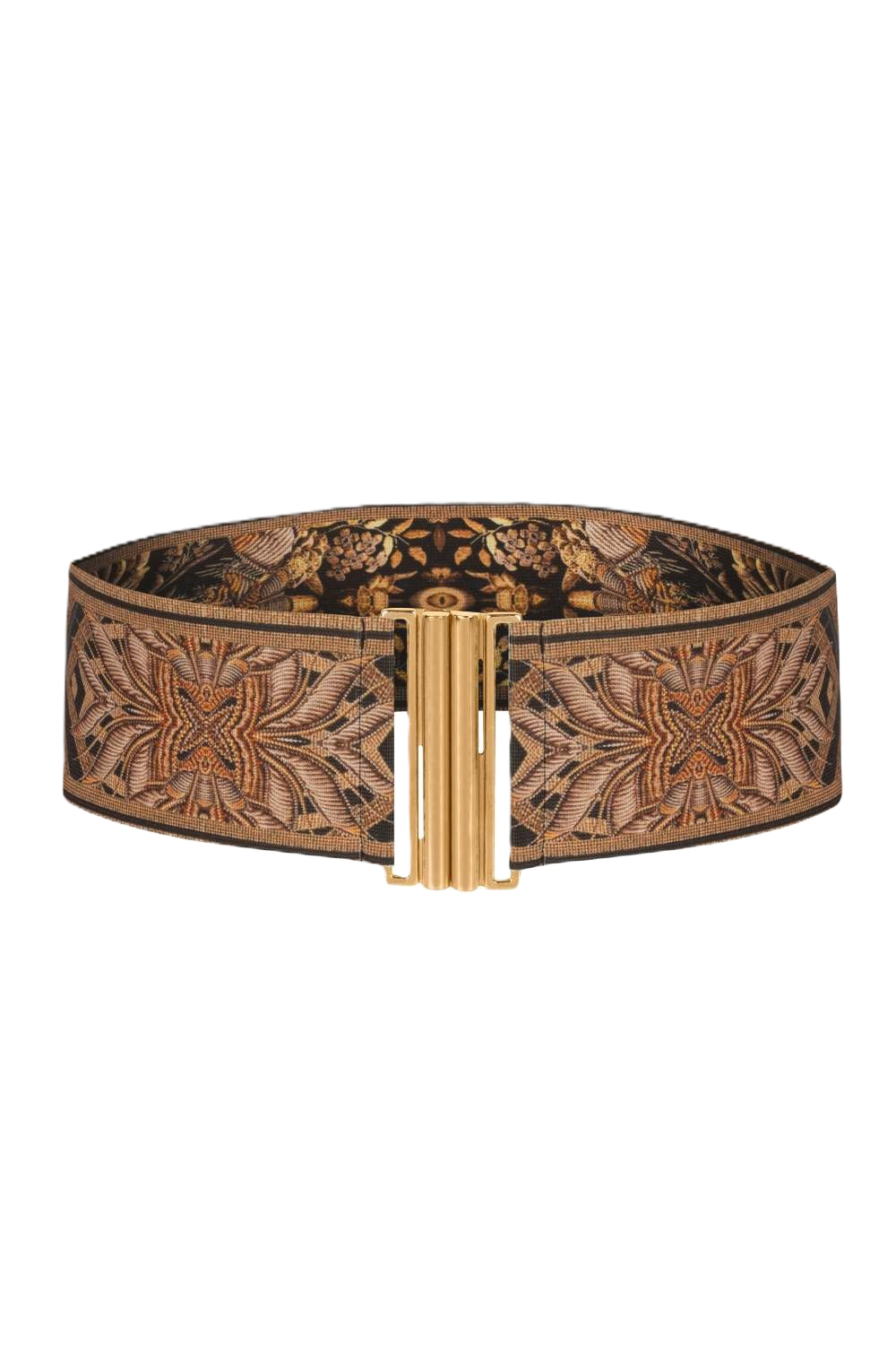 WIDE ELASTIC BELT WITH BUCKLE - GOLDEN STRIPES