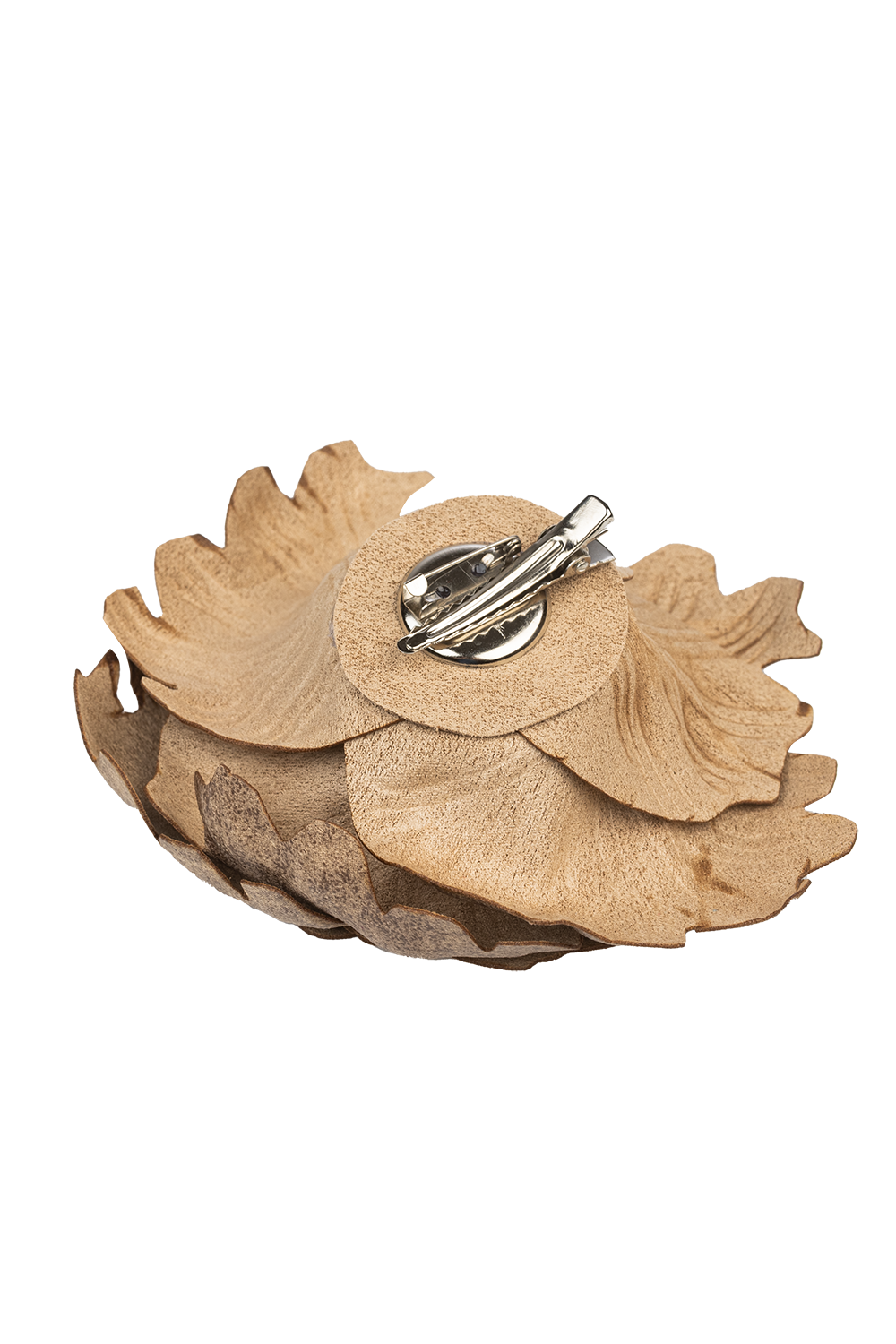 MEDIUM SUEDE-LOOK BEIGE ROSE BROOCH