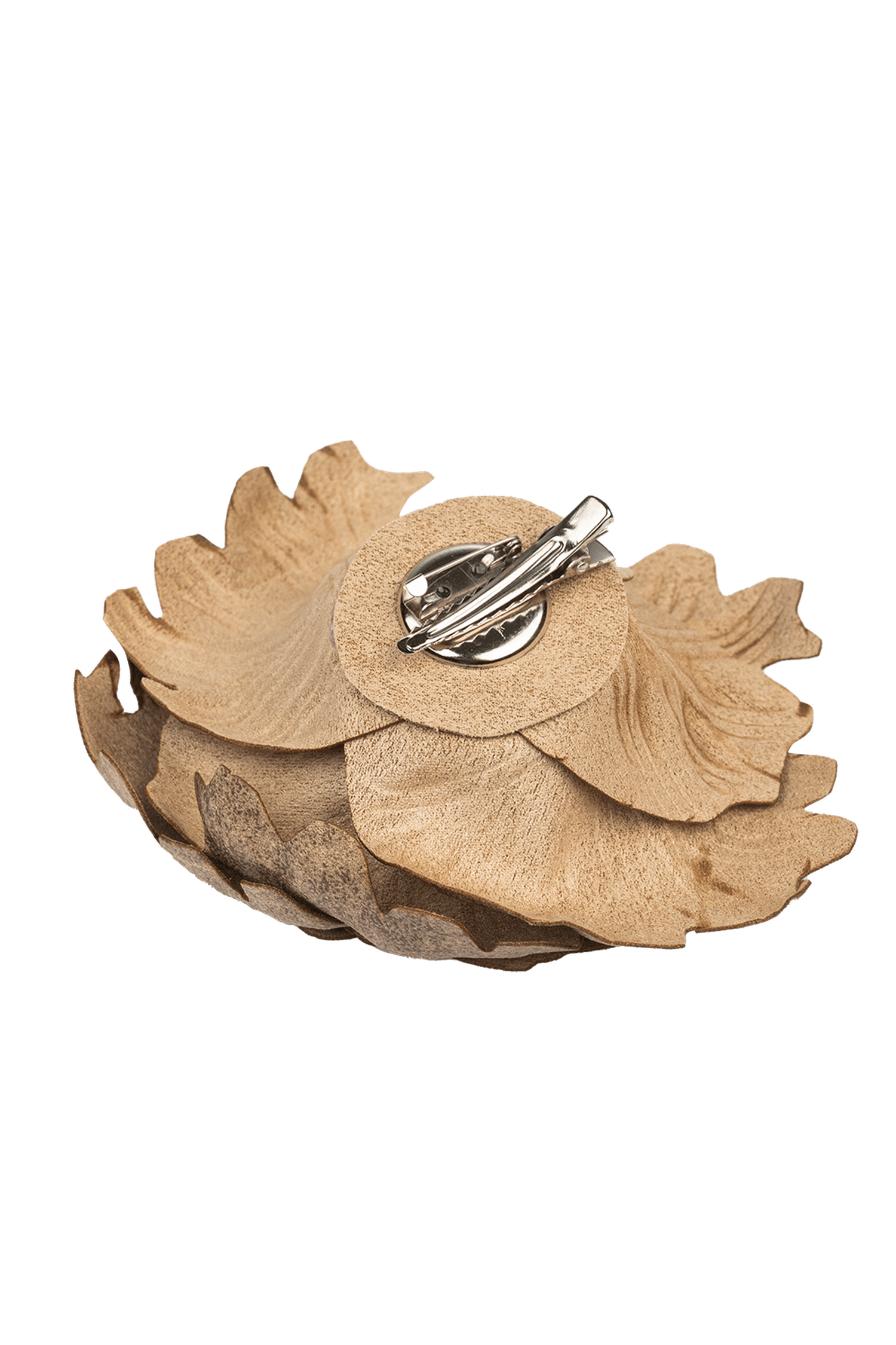 Stredná brošňa v béžovej farbe s ružovým semišovým vzhľadom