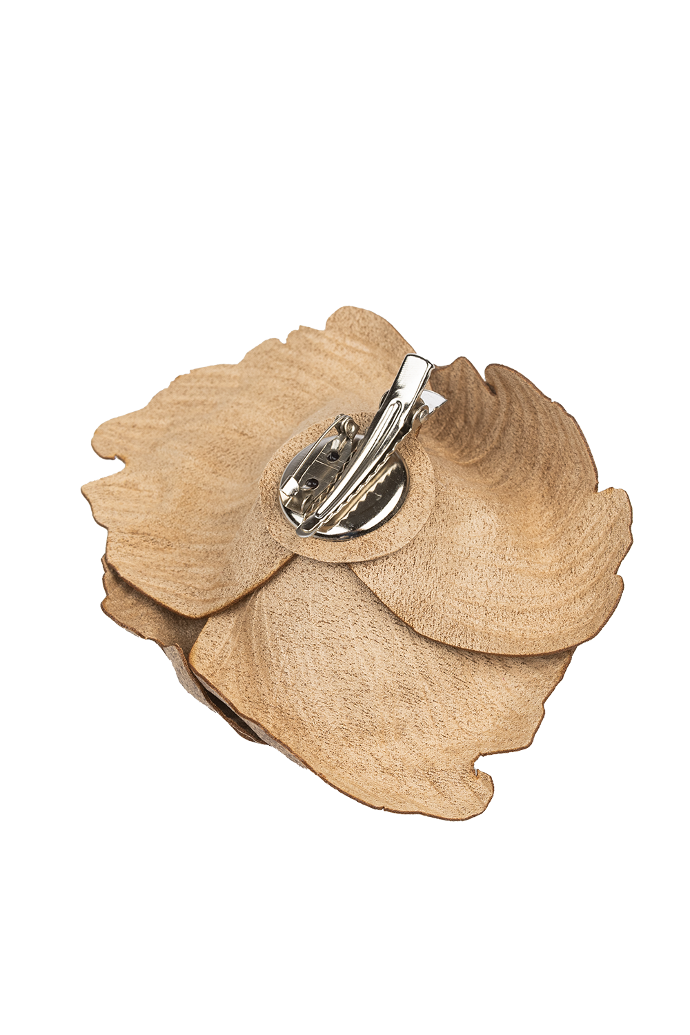 SMALL SUEDE-LOOK BEIGE ROSE BROOCH